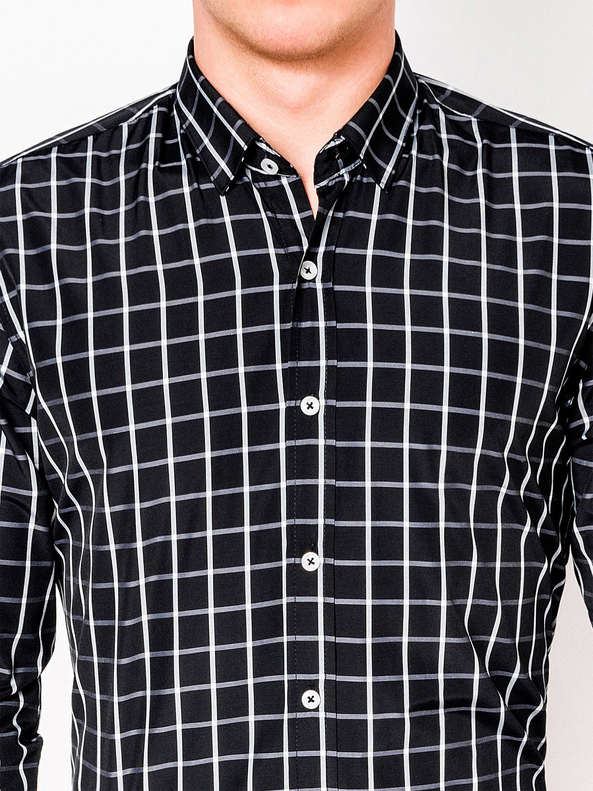 Men's check shirt with long sleeves K445 - black | MODONE wholesale ...