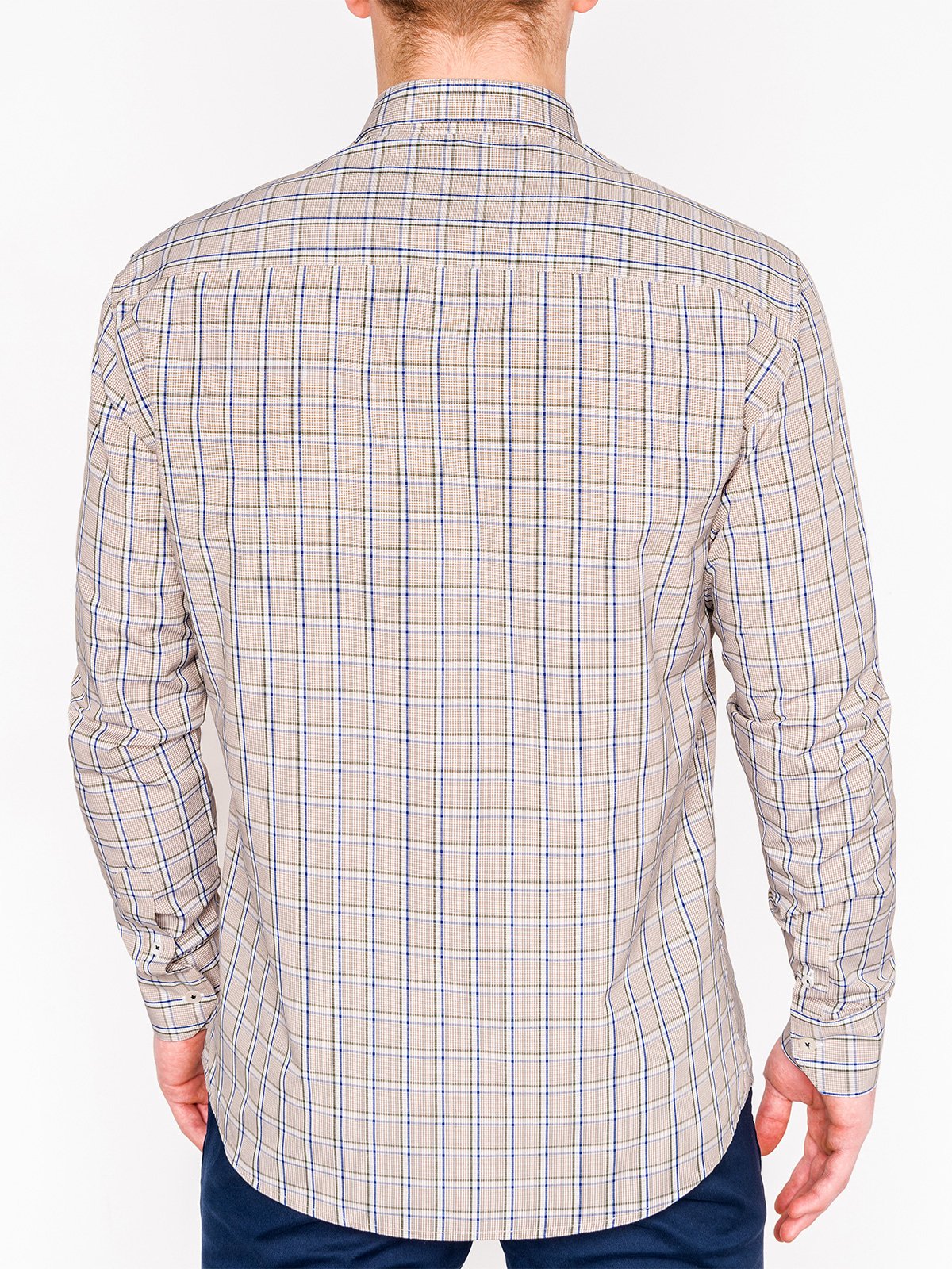 Men's check shirt with long sleeves K447 - beige | MODONE wholesale ...