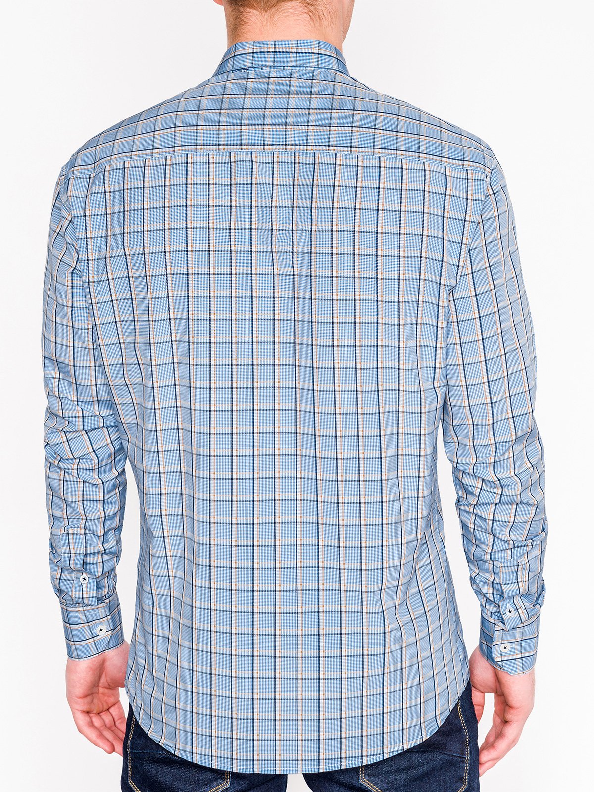 Men's check shirt with long sleeves K447 - light blue | MODONE ...