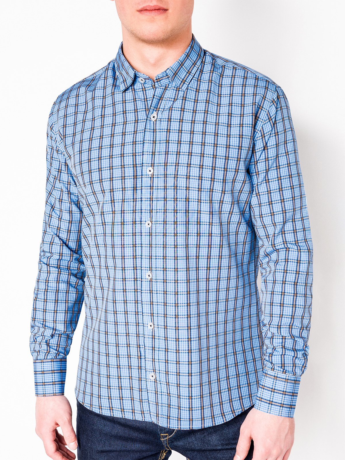 Men's check shirt with long sleeves K450 - light blue | MODONE