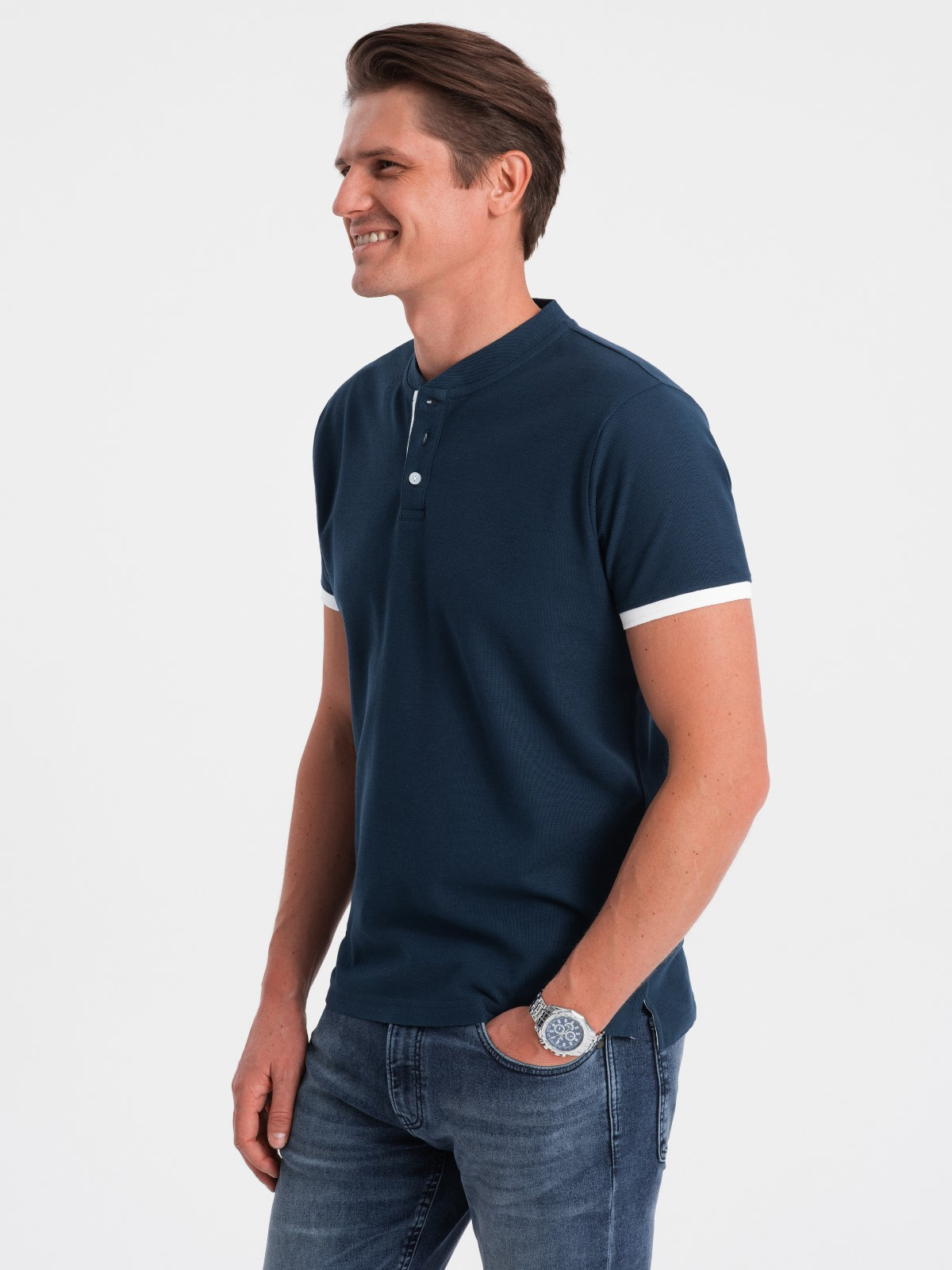 Collarless polo hotsell