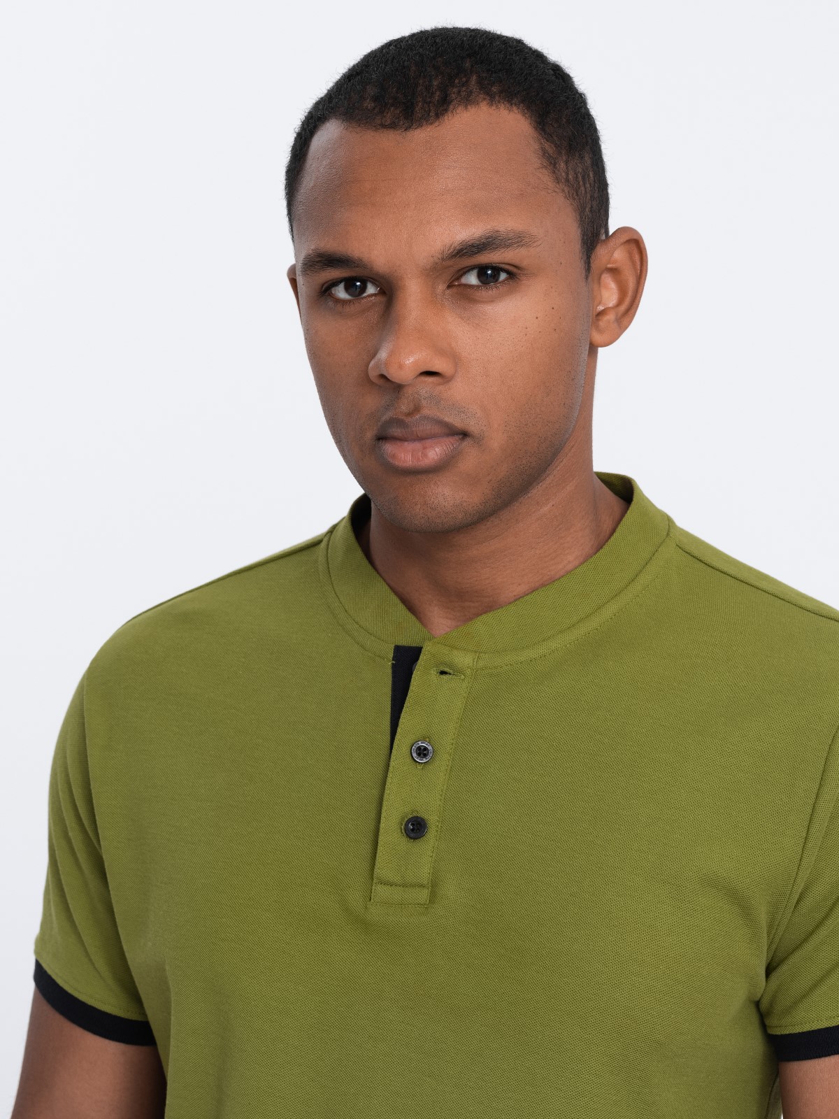 Collarless polo sales shirt mens