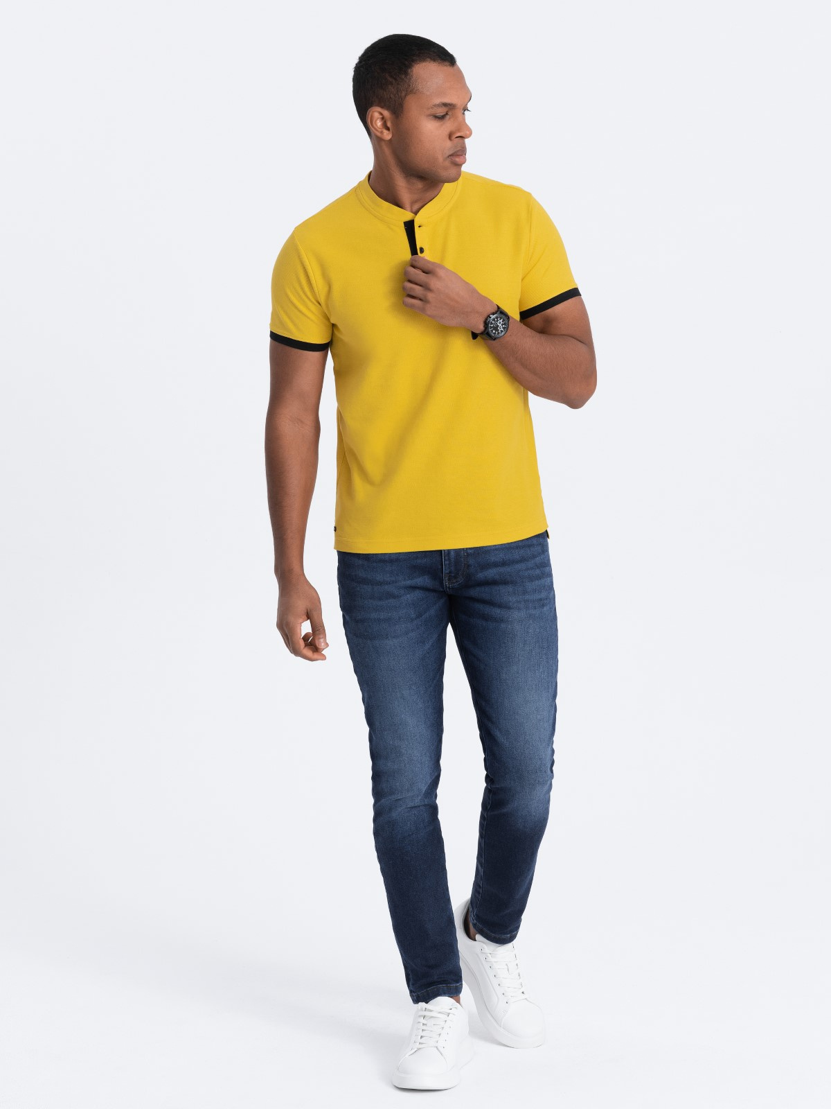 Men s collarless polo shirt yellow V9 OM TSCT 0156 MODONE wholesale Clothing For Men