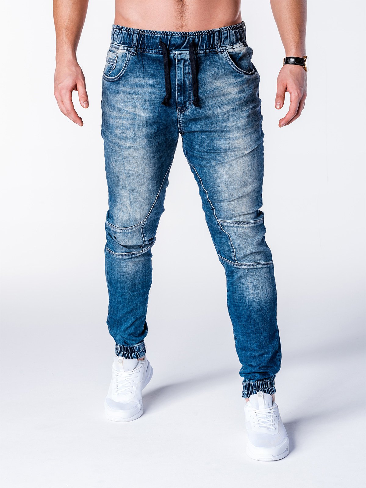 Middle blue denim Jogger jeans with regular waist  Buy Online  Terranova