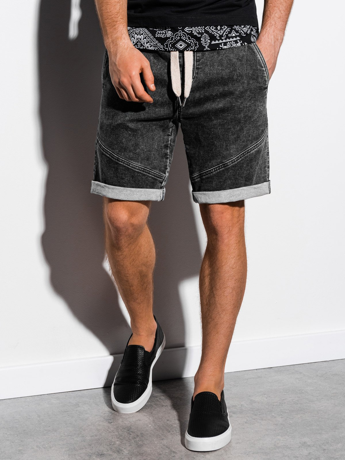 Men's denim shorts black W219 MODONE wholesale Clothing For Men