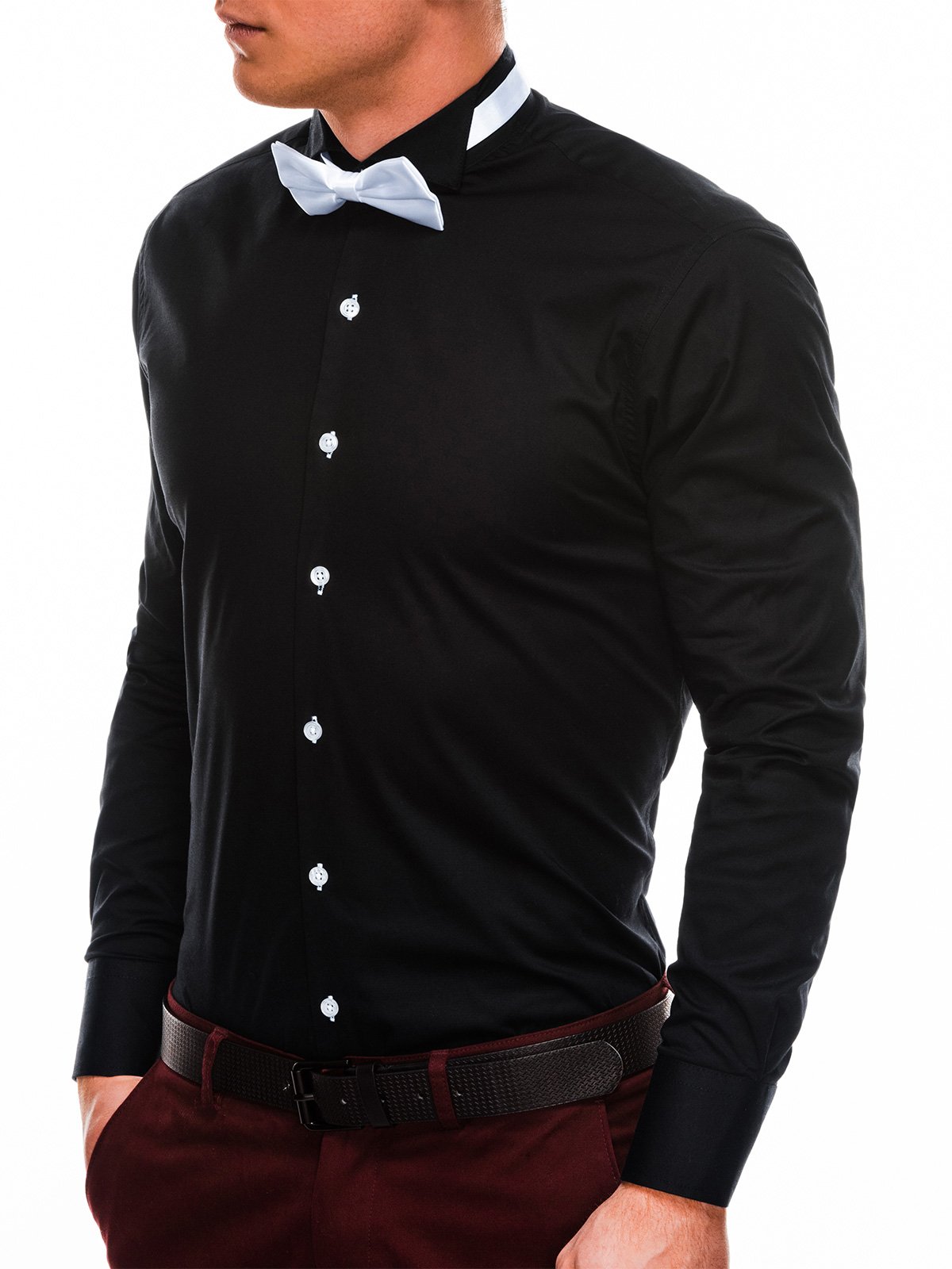 Men's elegant shirt with long sleeves K309 - black | MODONE wholesale ...