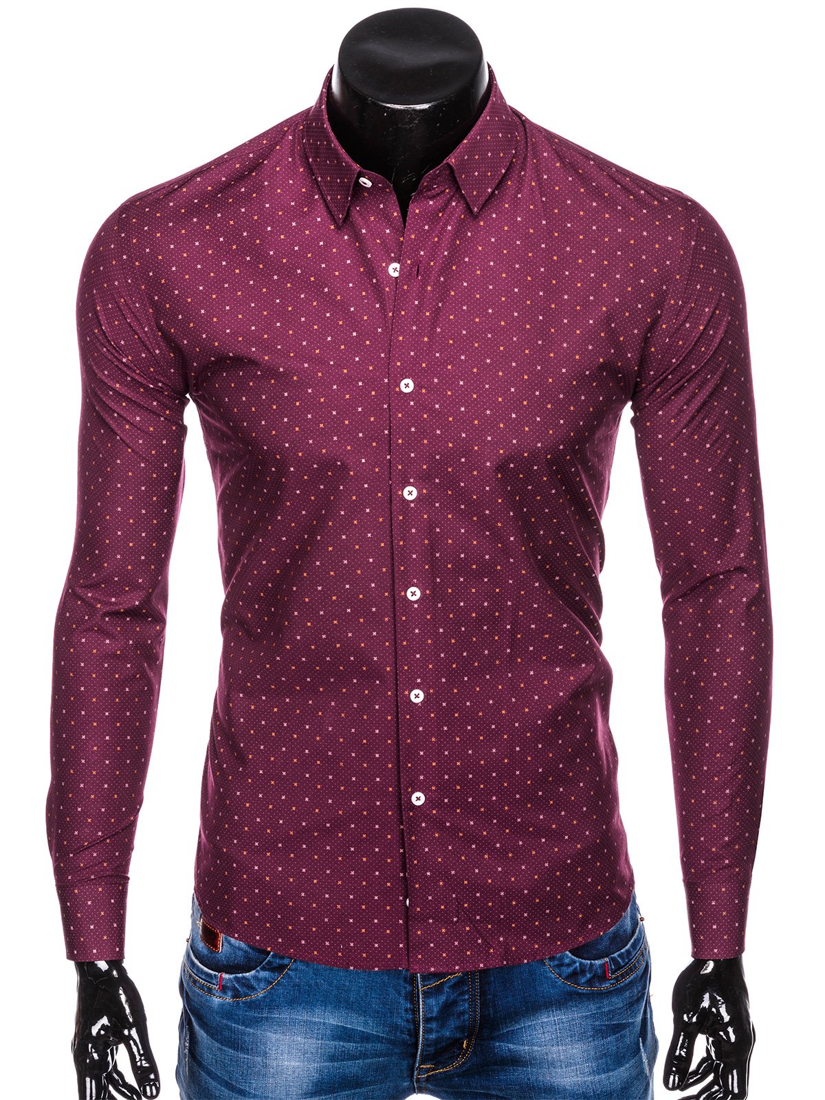 Men's elegant shirt with long sleeves K461 - dark red | MODONE ...