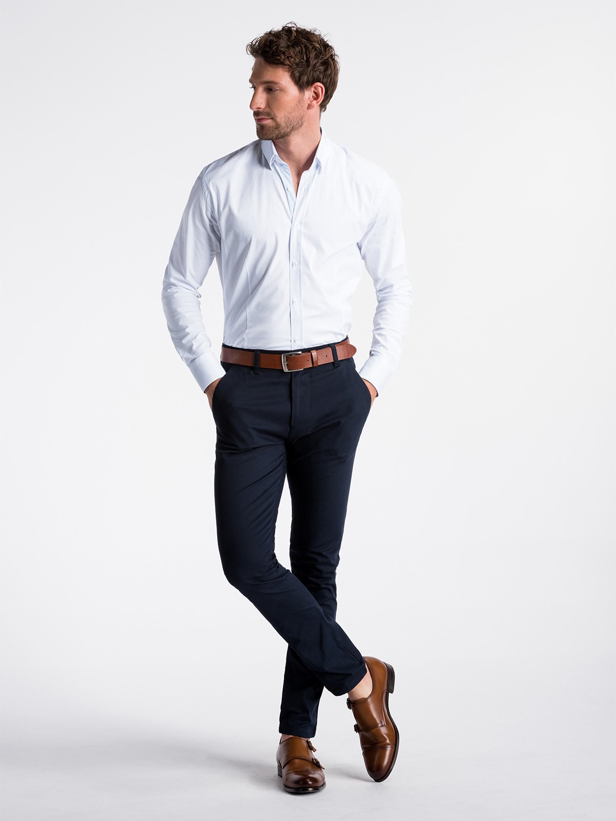 Men's elegant shirt with long sleeves K496 - white | MODONE wholesale ...