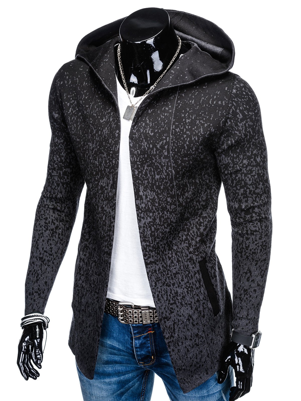 Men's hooded cardigan E124 - dark grey | MODONE wholesale - Clothing ...