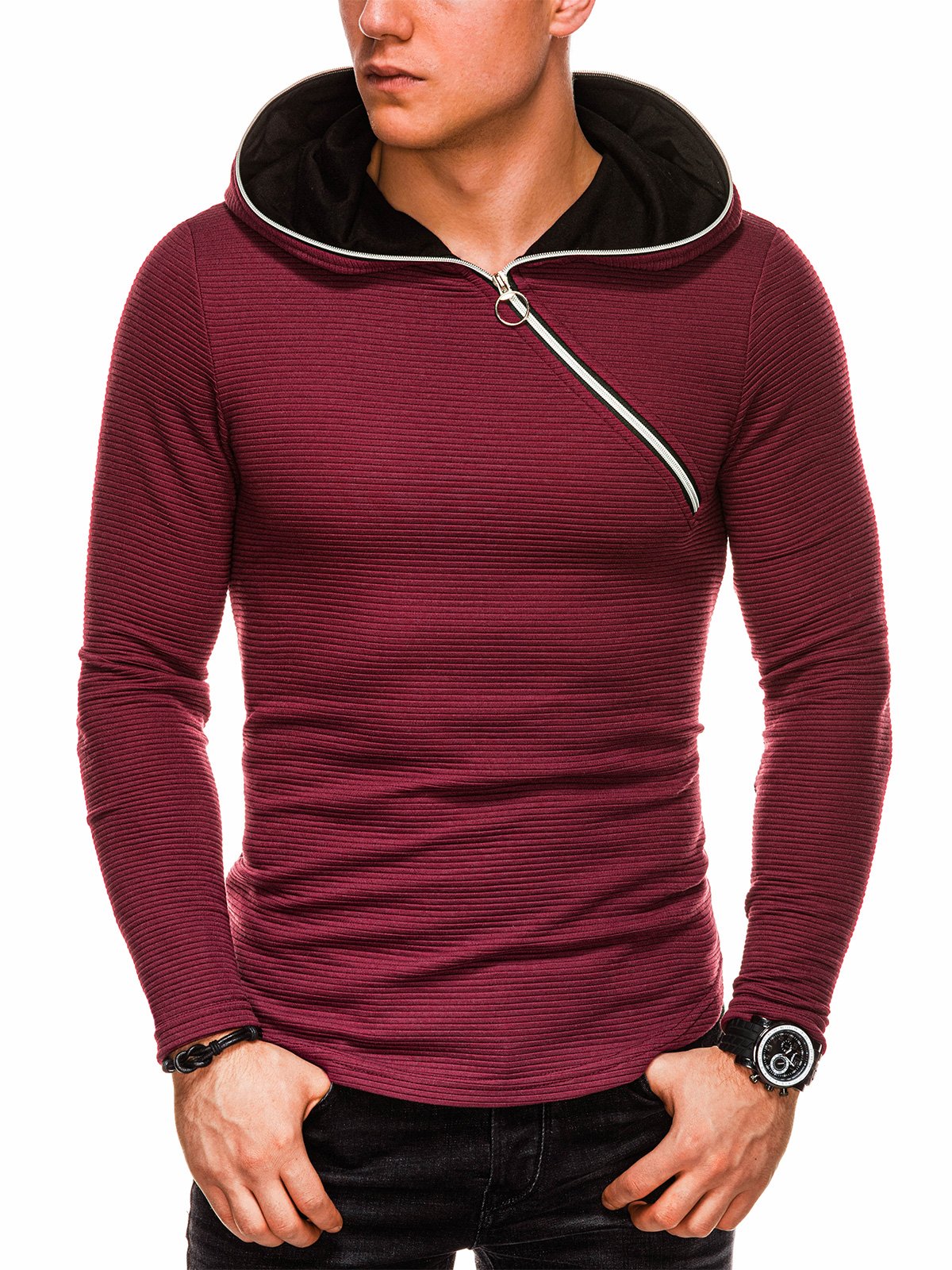 Men's hooded sweatshirt B1020 - dark red | MODONE wholesale - Clothing ...