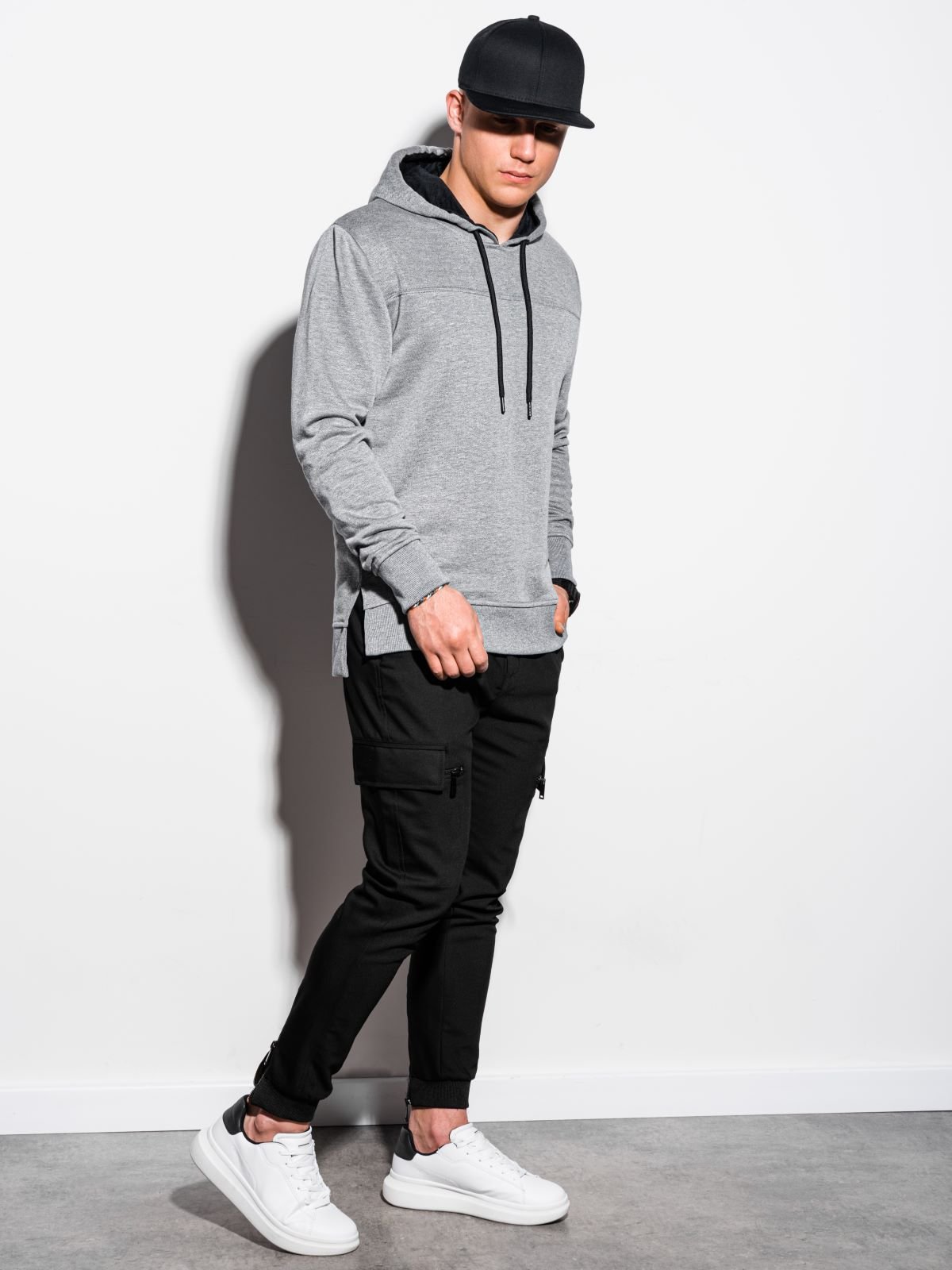 Men's hooded sweatshirt - grey melange B1084 | MODONE wholesale 
