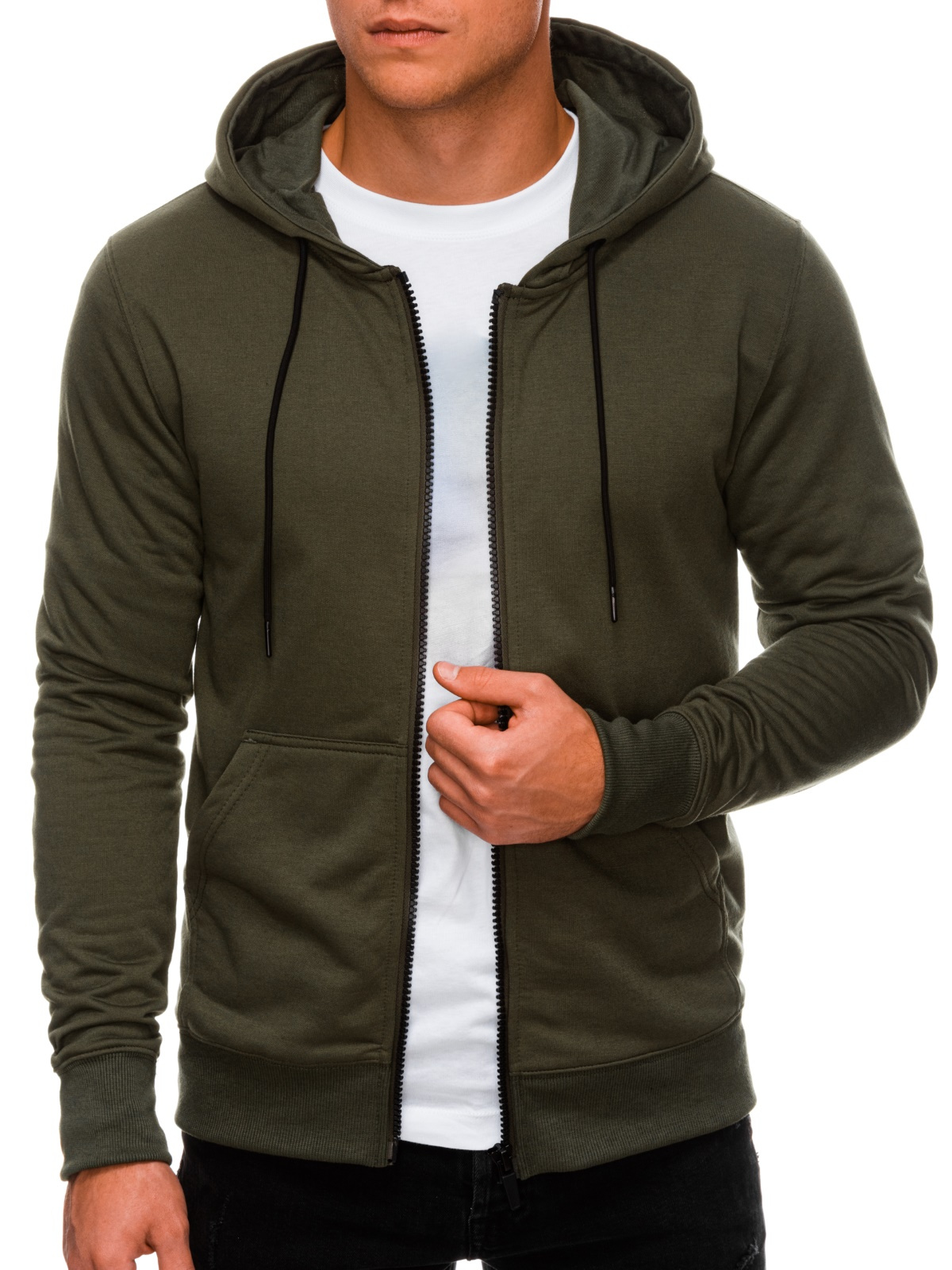 Olive green zip up hotsell hoodie mens