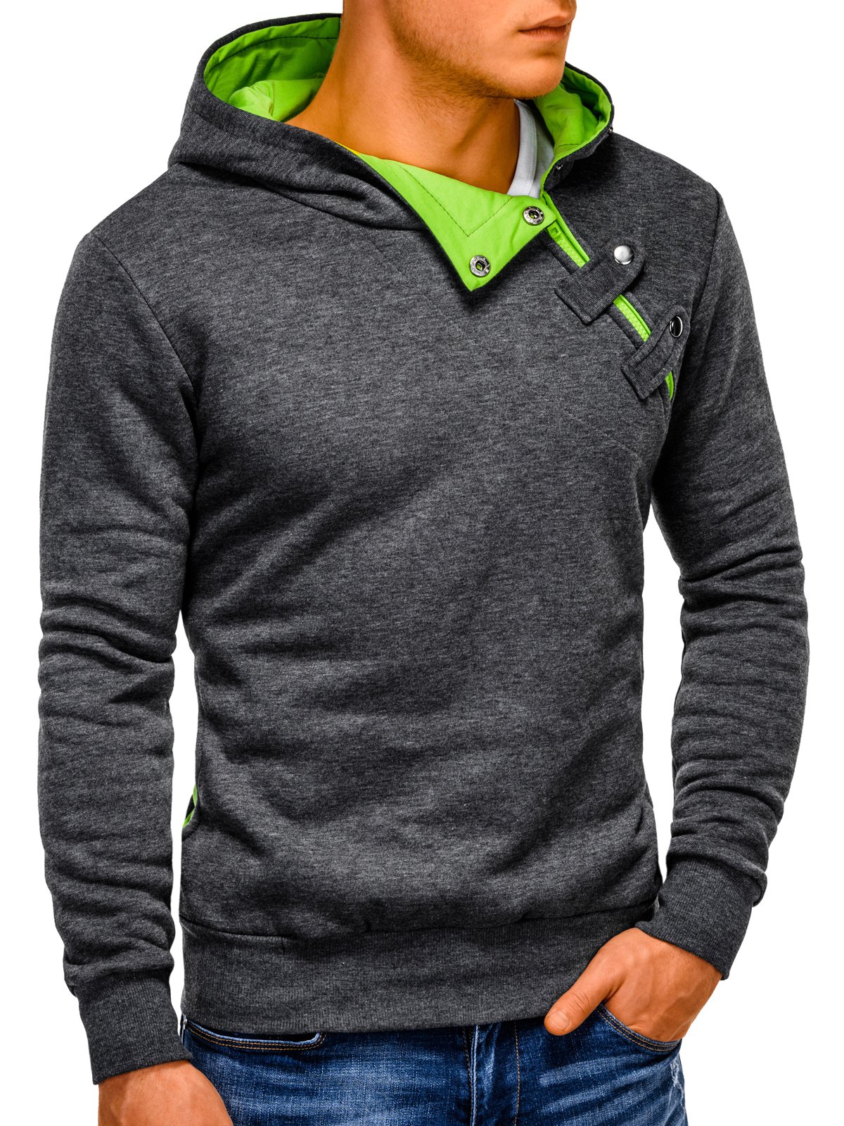 Men's hoodie PACO - dark grey/green | MODONE wholesale - Clothing For Men