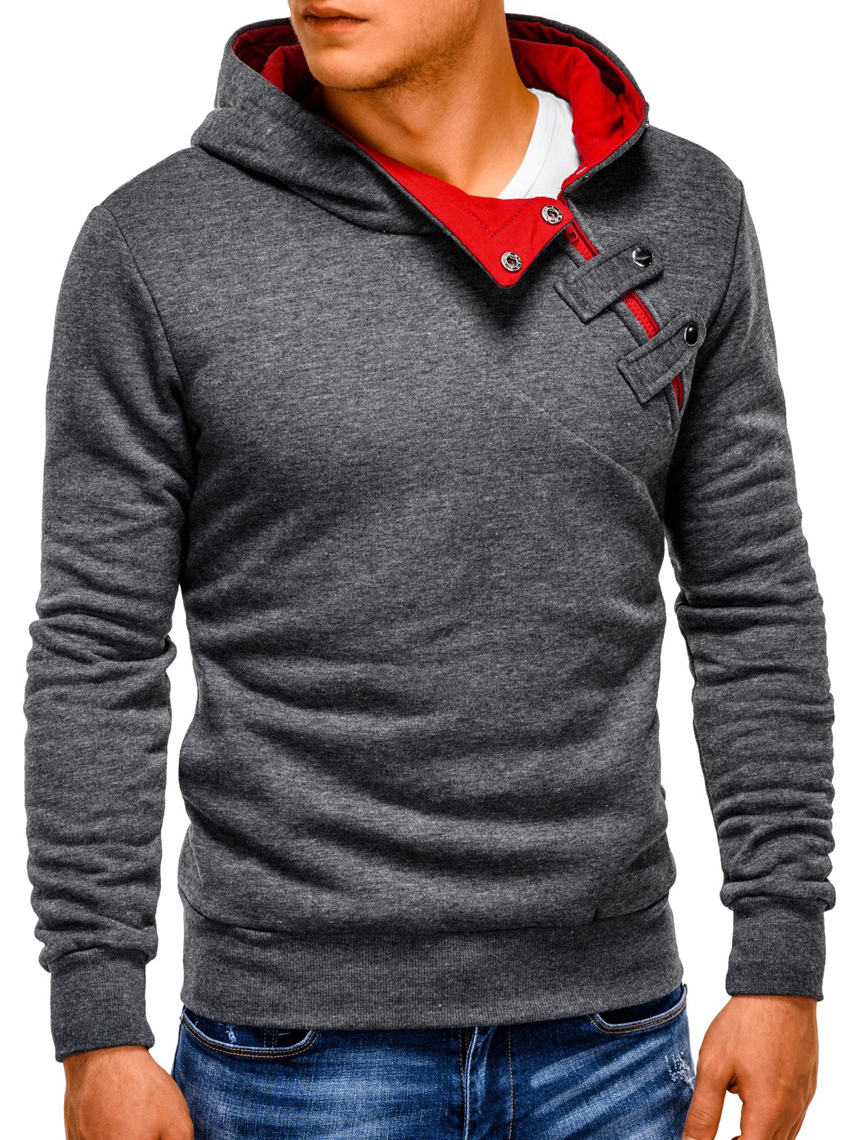 Men's hoodie PACO - dark grey/red | MODONE wholesale - Clothing For Men