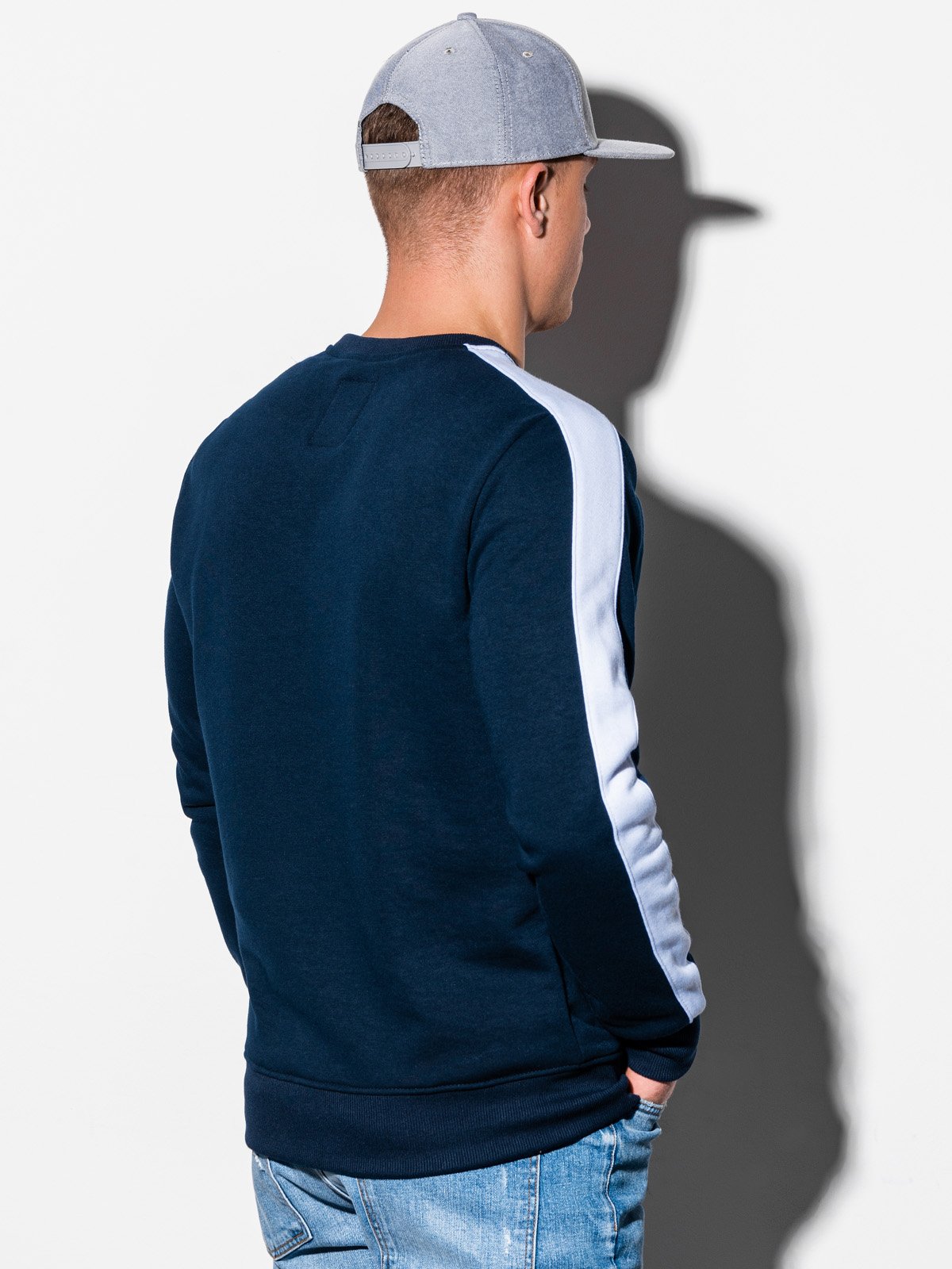 Men's plain hooded t-shirt - blue melange S1376