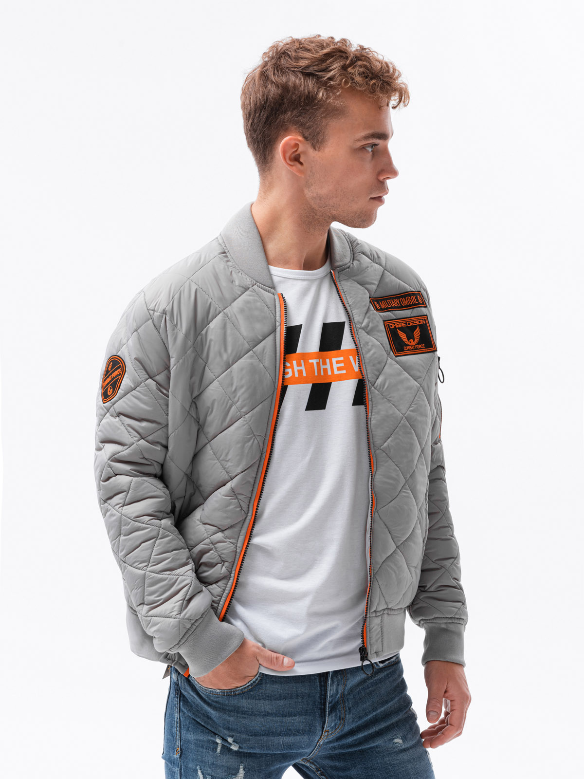 Men's insulated bomber jacket C357 grey MODONE wholesale Clothing