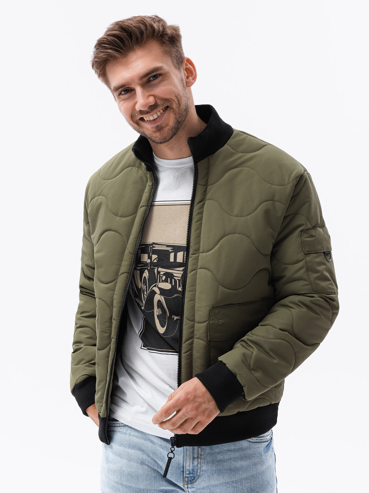 Men's olive clearance bomber jacket