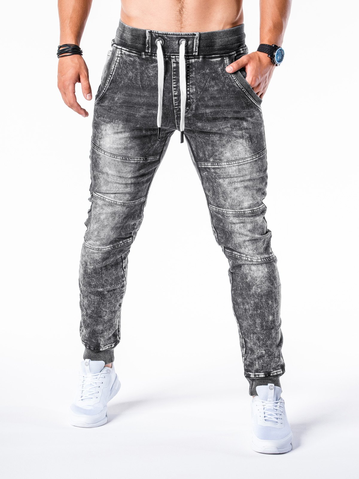 Men's jeans joggers P551 - dark grey | MODONE wholesale - Clothing For Men