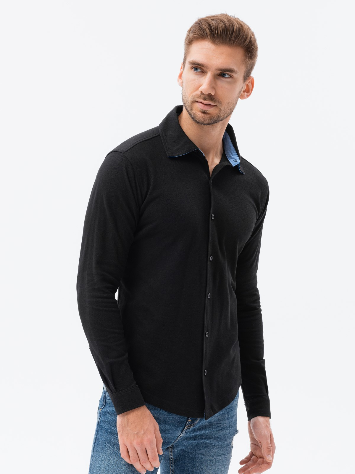 Mens Long Sleeve Knit Shirt Black V4 K540 Modone Wholesale