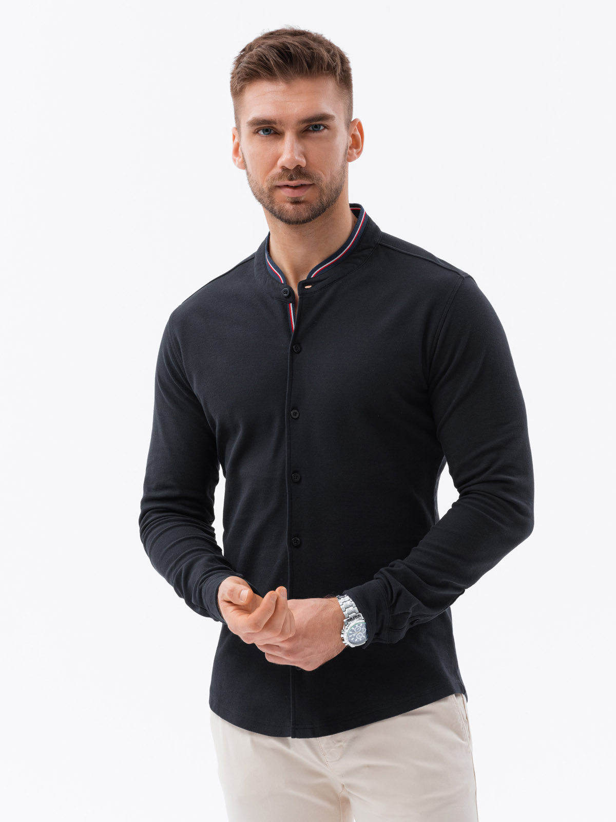 Men's long sleeve knit shirt black V4 K542 MODONE wholesale