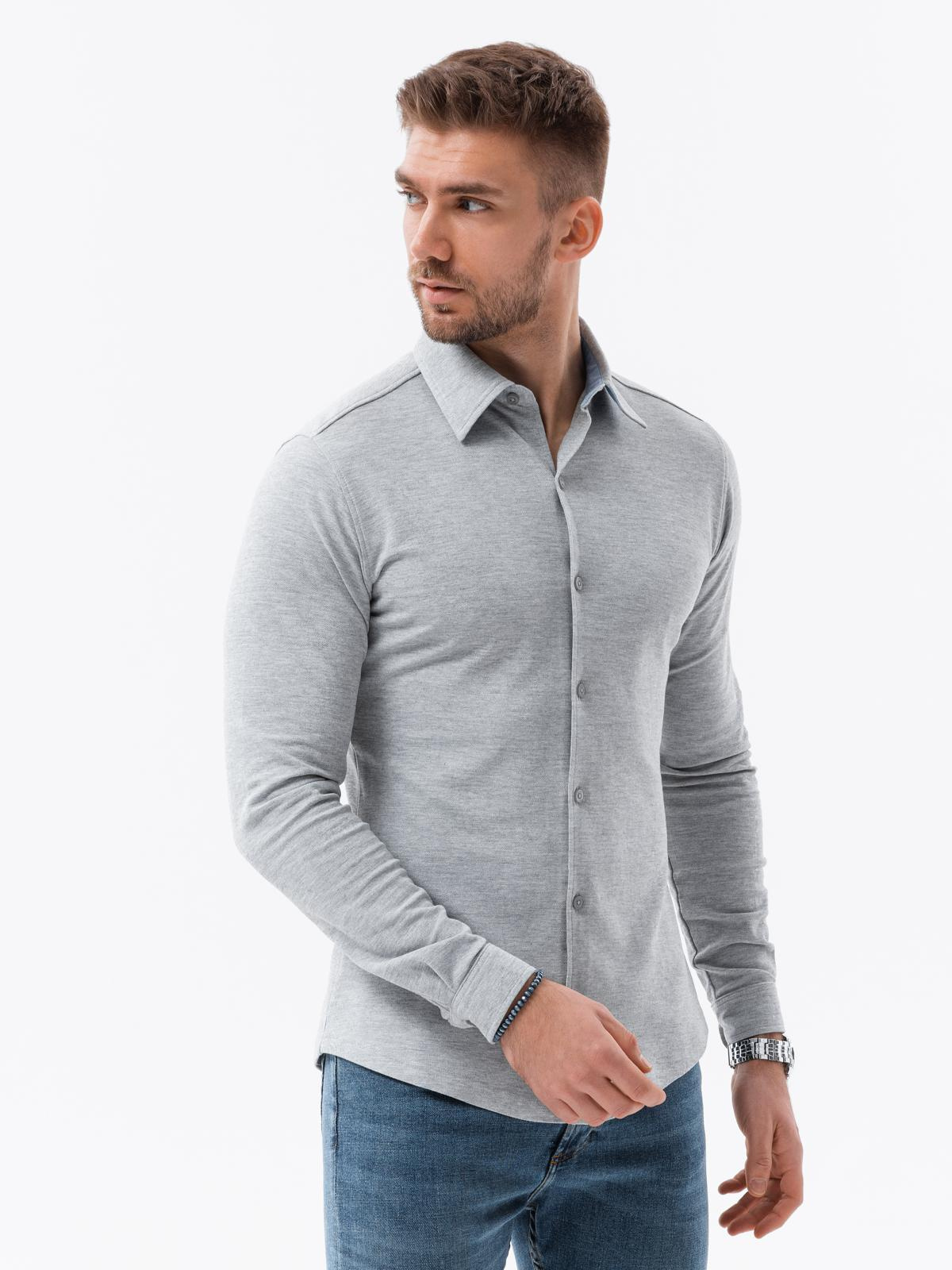 Mens Long Sleeve Knit Shirt Gray V5 K540 Modone Wholesale