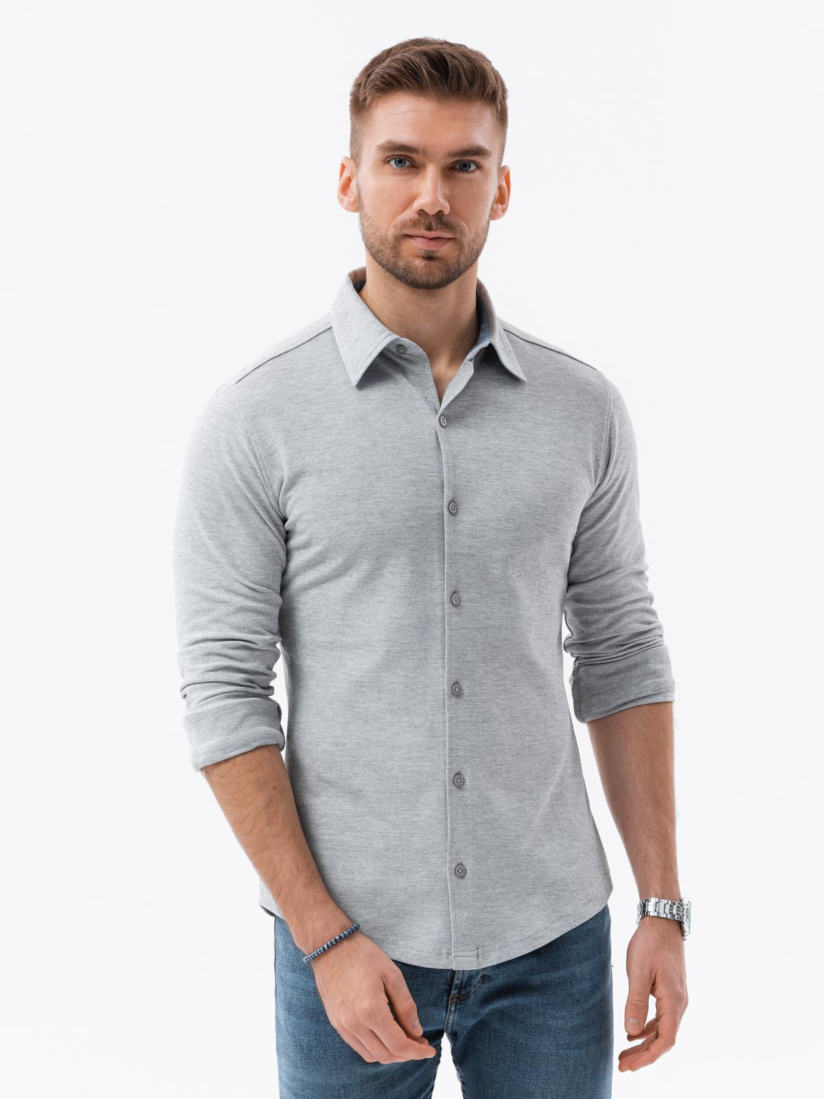 Mens Long Sleeve Knit Shirt Gray V5 K540 Modone Wholesale