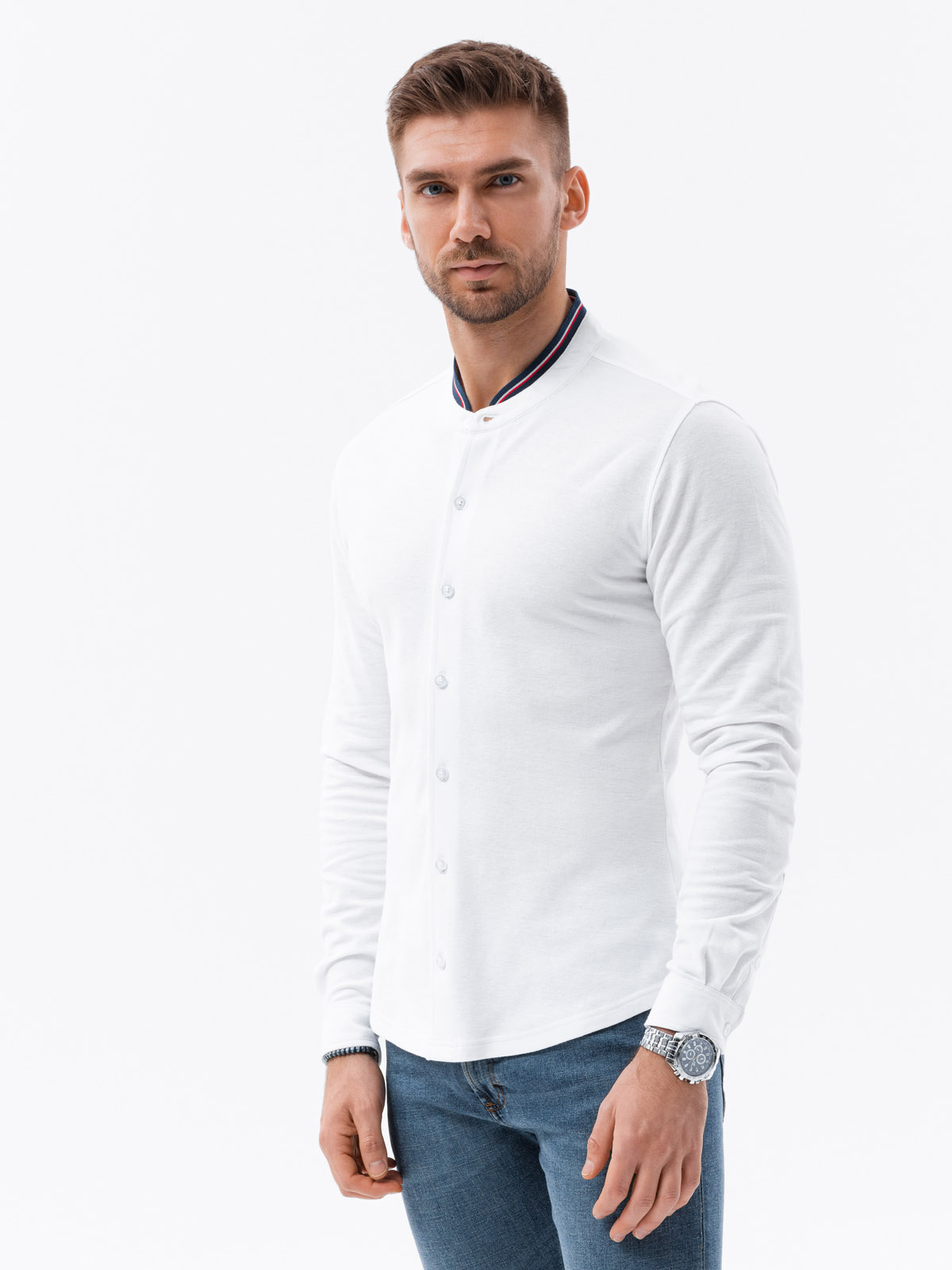 Men's long sleeve knit shirt white V1 K542 MODONE wholesale