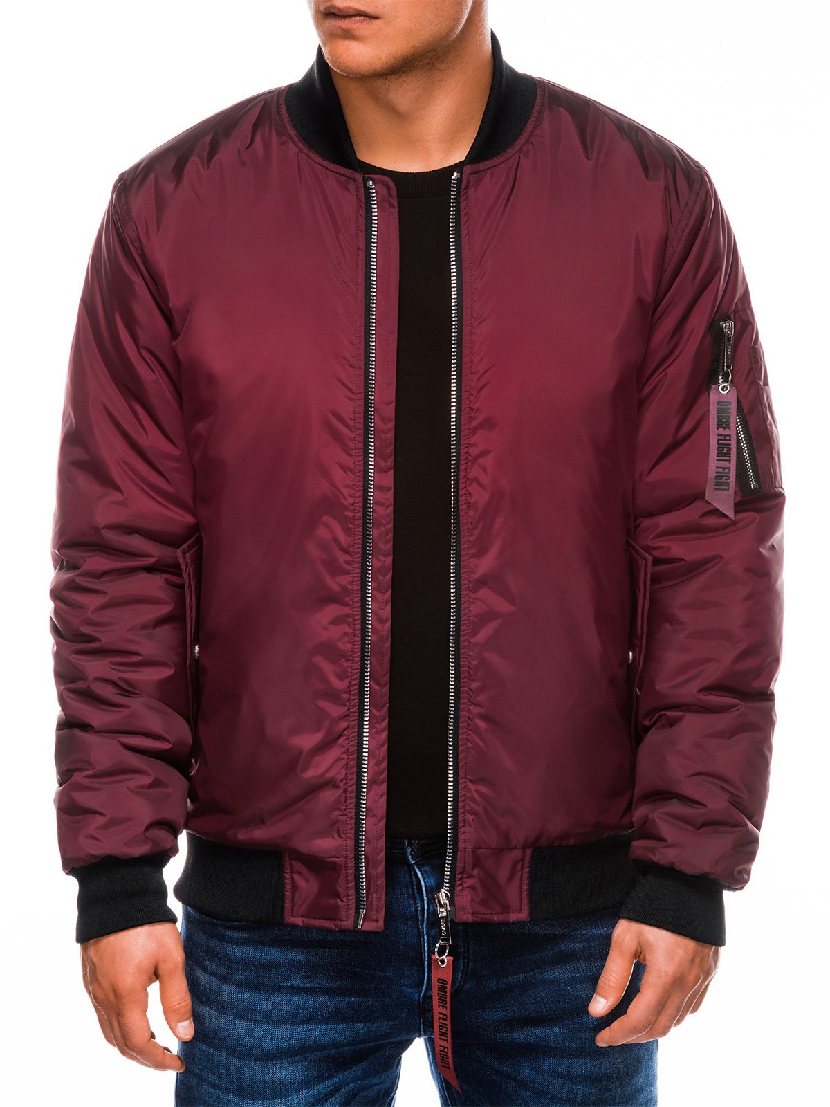 Men's mid-season bomber jacket - dark red C330