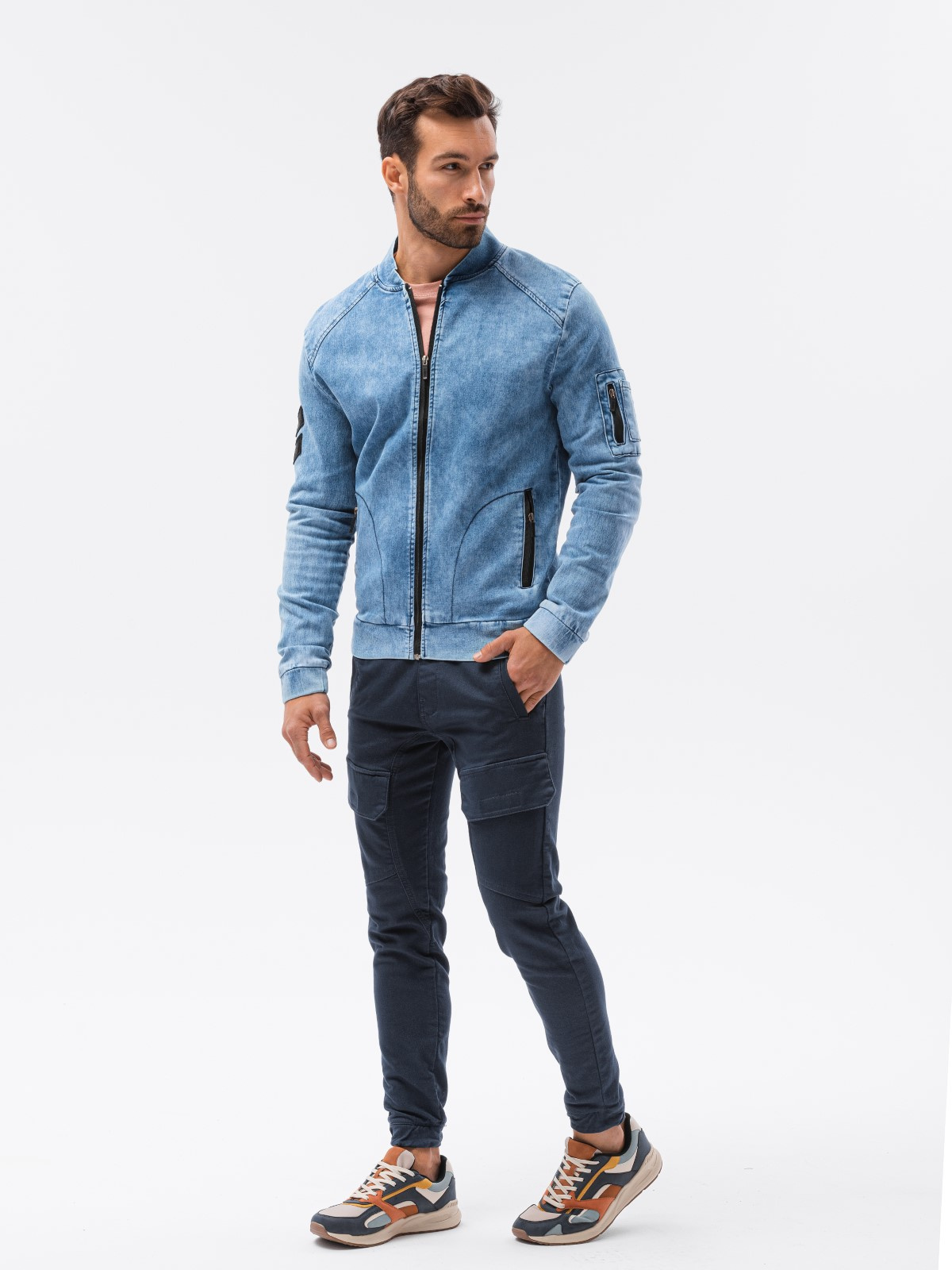 Blue denim bomber top jacket