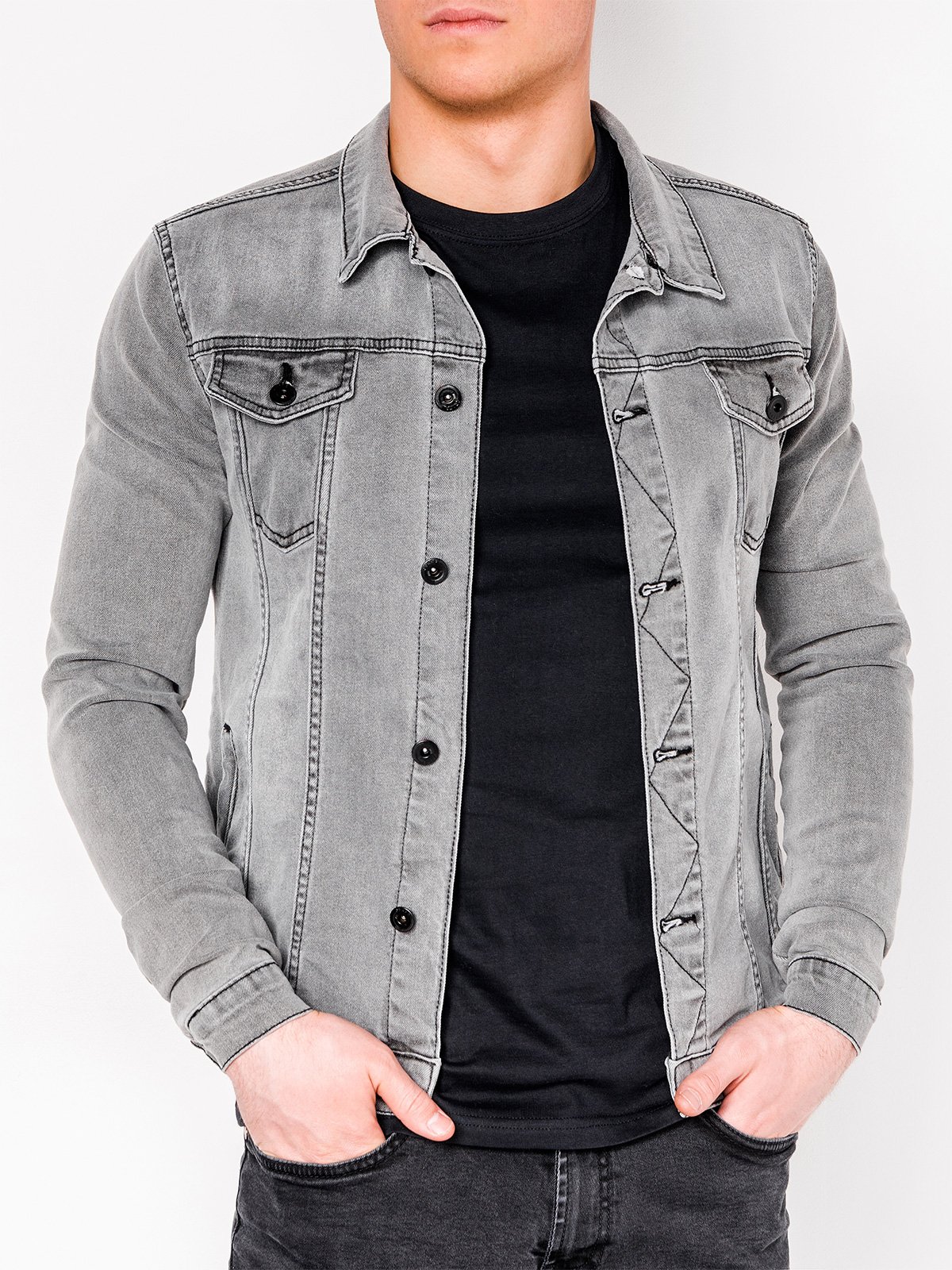 Men's mid-season jeans jacket C345 - grey | MODONE wholesale - Clothing ...