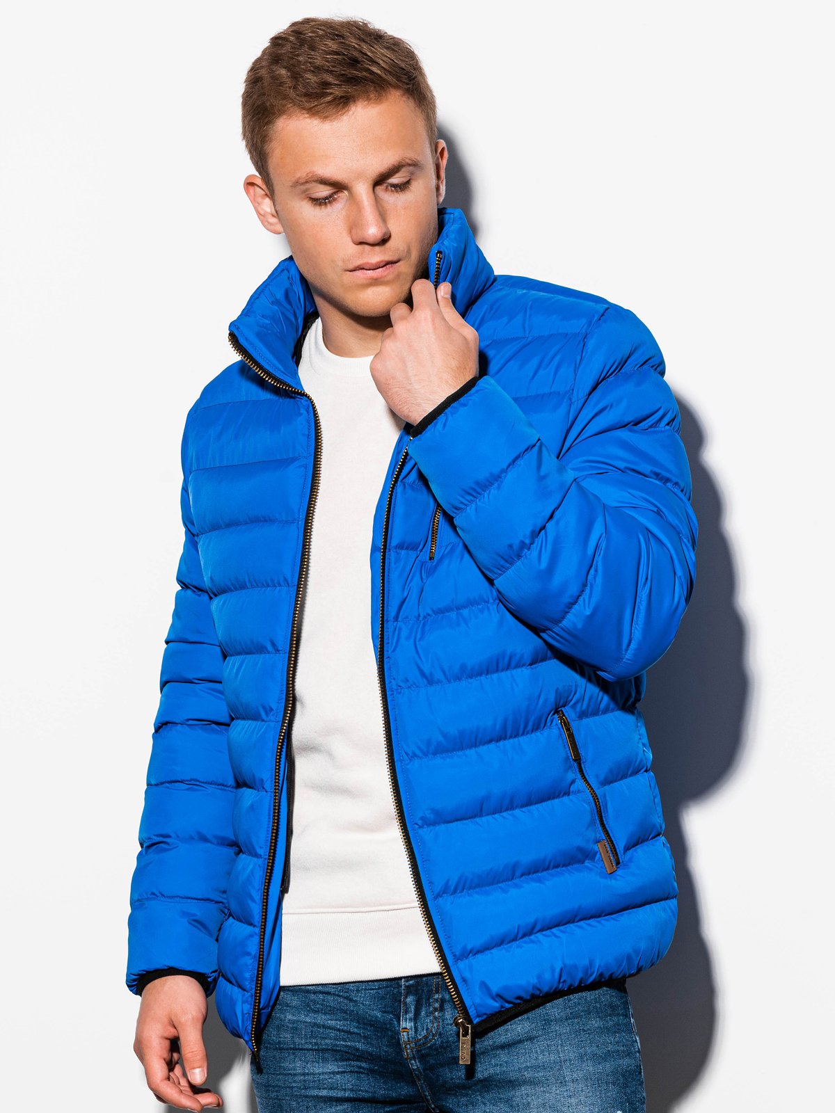 Men's mid-season quilted jacket C384 - blue | MODONE wholesale ...