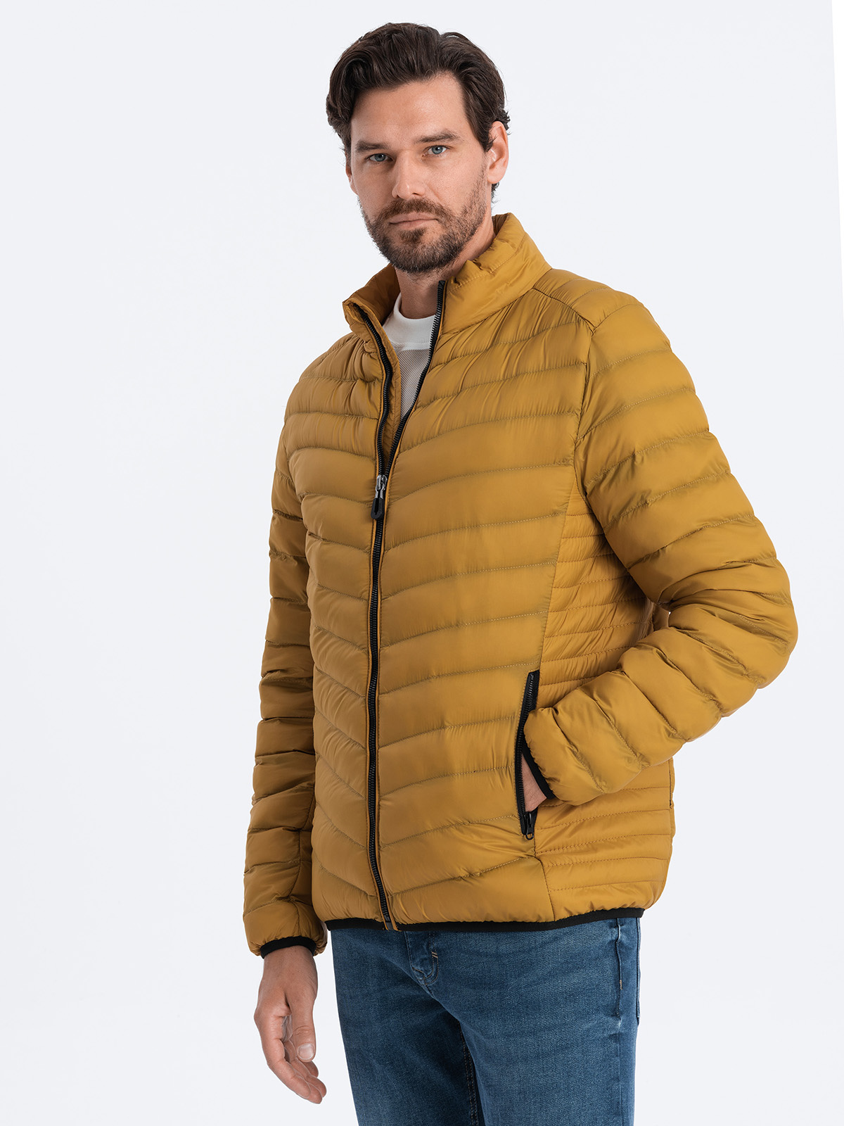 mustard quilted coat