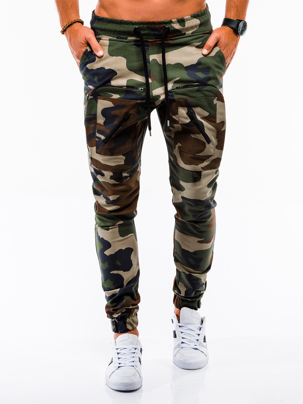 Men's pants joggers P705 - green/camo | MODONE wholesale - Clothing For Men