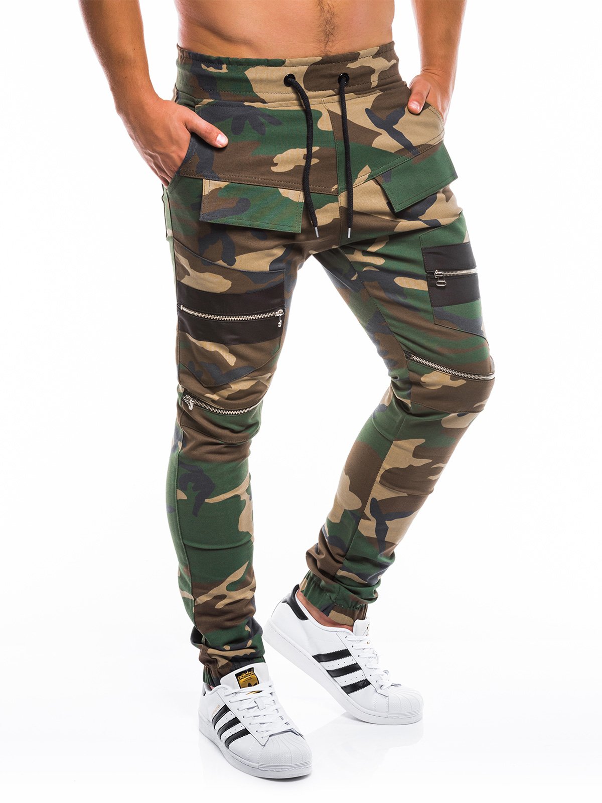 Men's pants joggers P708 - green/camo | MODONE wholesale - Clothing For Men