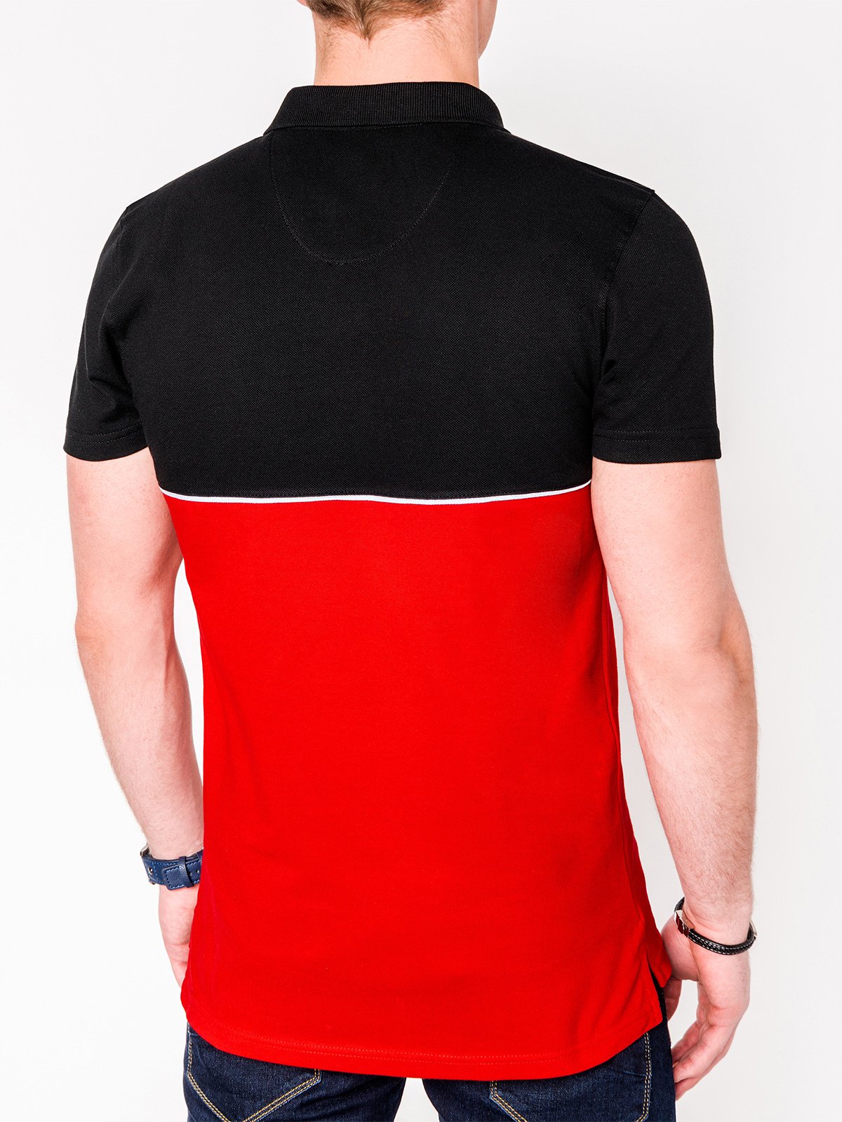 black polo shirt with red