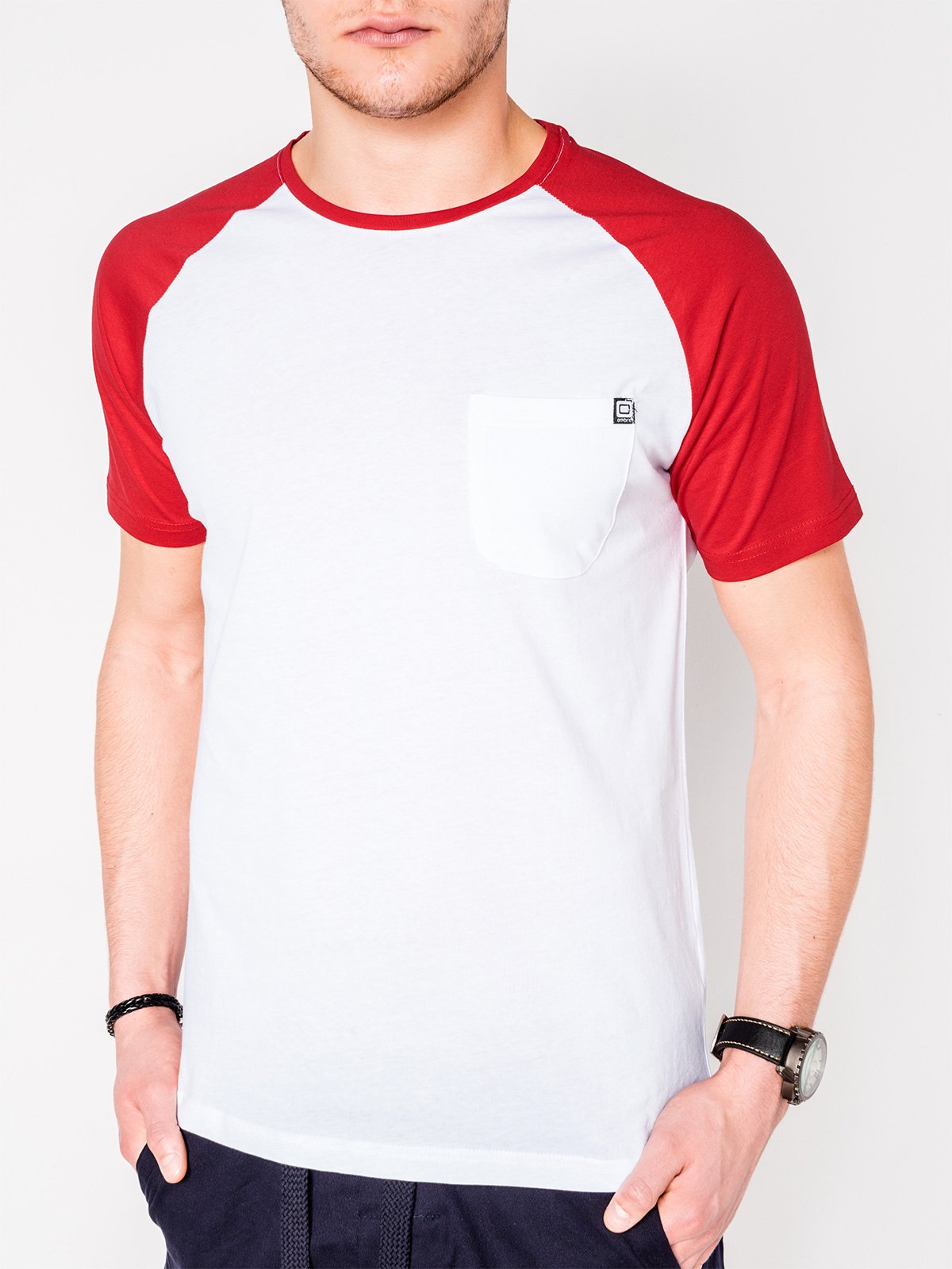 Men's plain t-shirt - white/red | MODONE wholesale - For Men