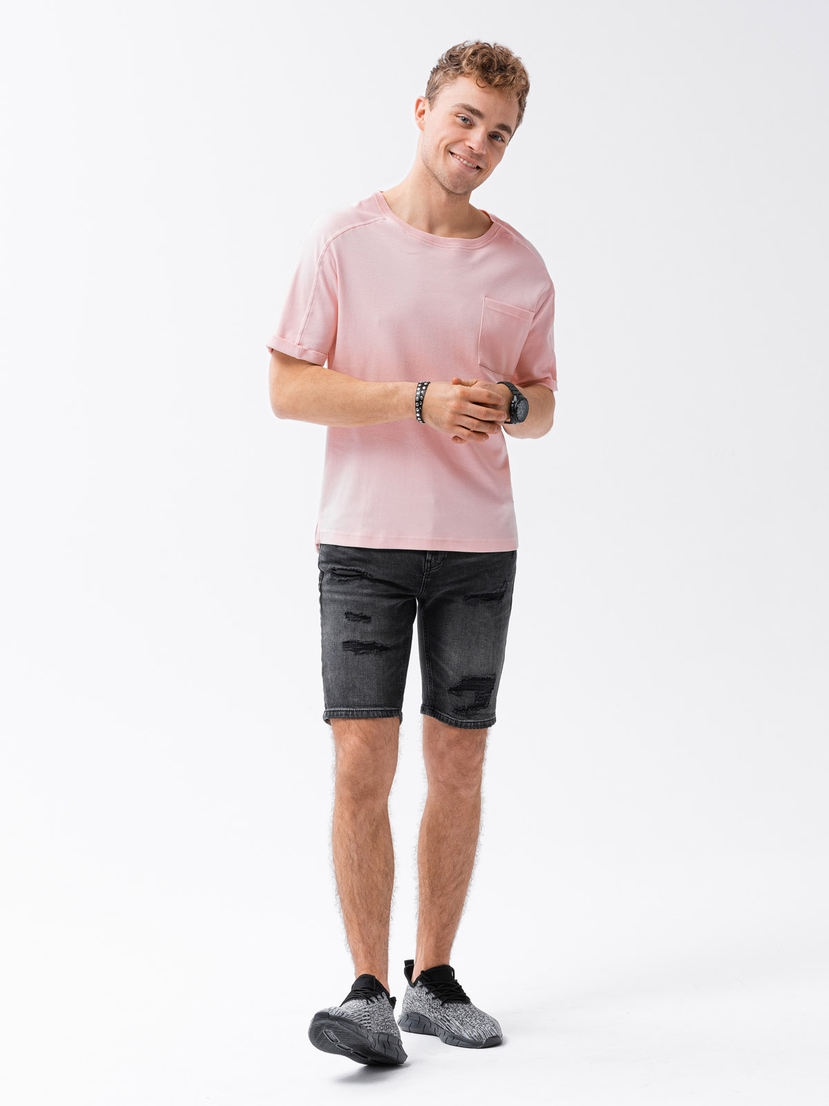 Pink shirt deals black shorts