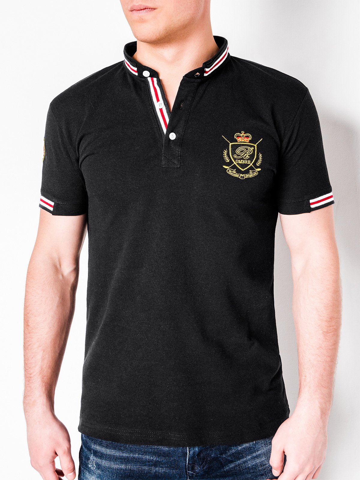 Men's printed polo shirt S849 - black | MODONE wholesale - Clothing For Men