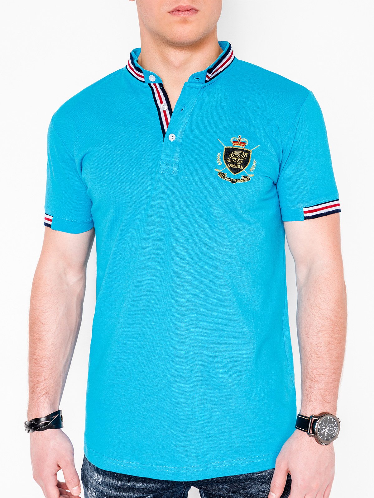 Men's printed polo shirt S849 - turquoise | MODONE wholesale - Clothing ...