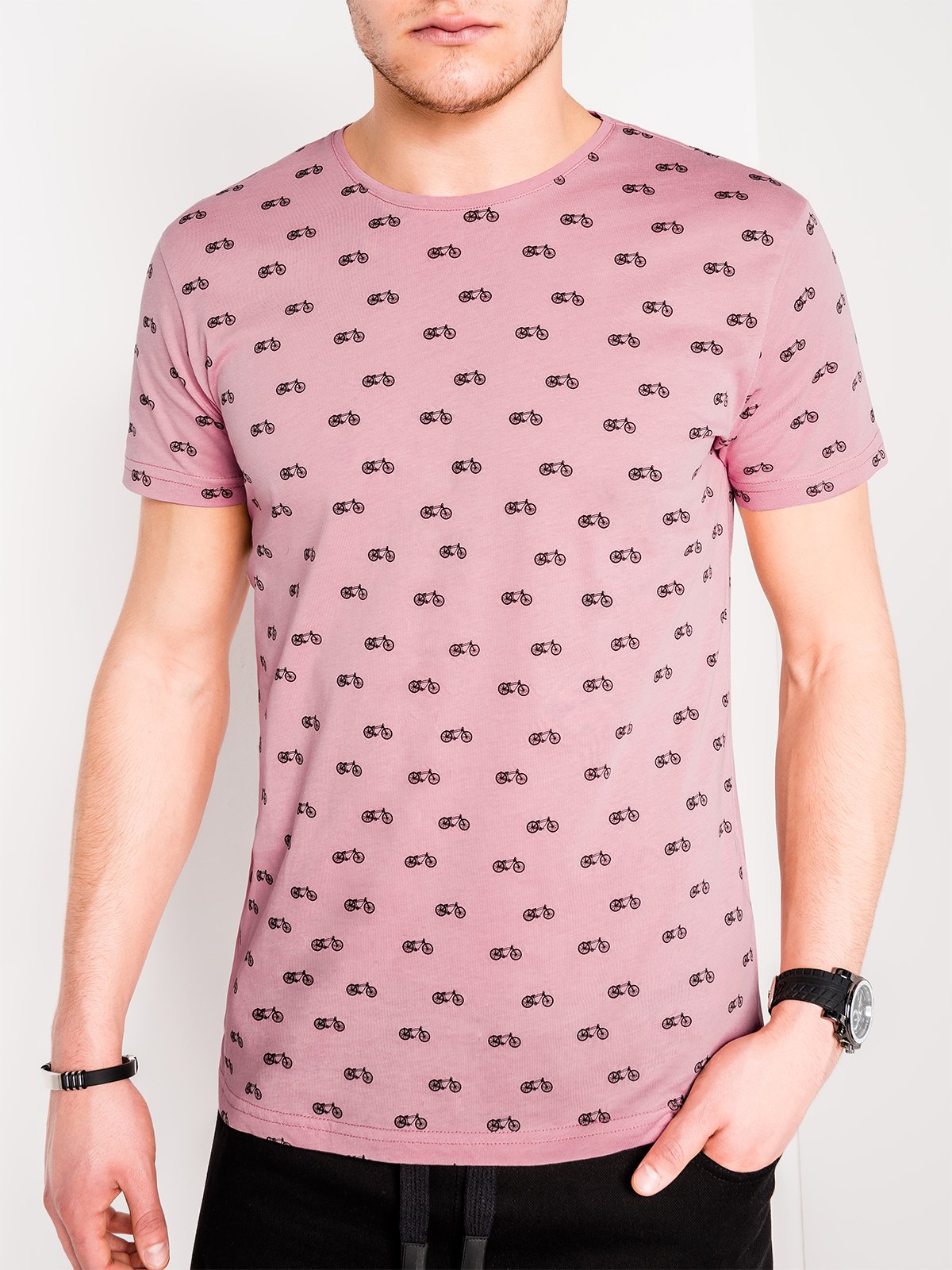 Men's printed t-shirt S1004 - powder pink | MODONE wholesale - Clothing ...