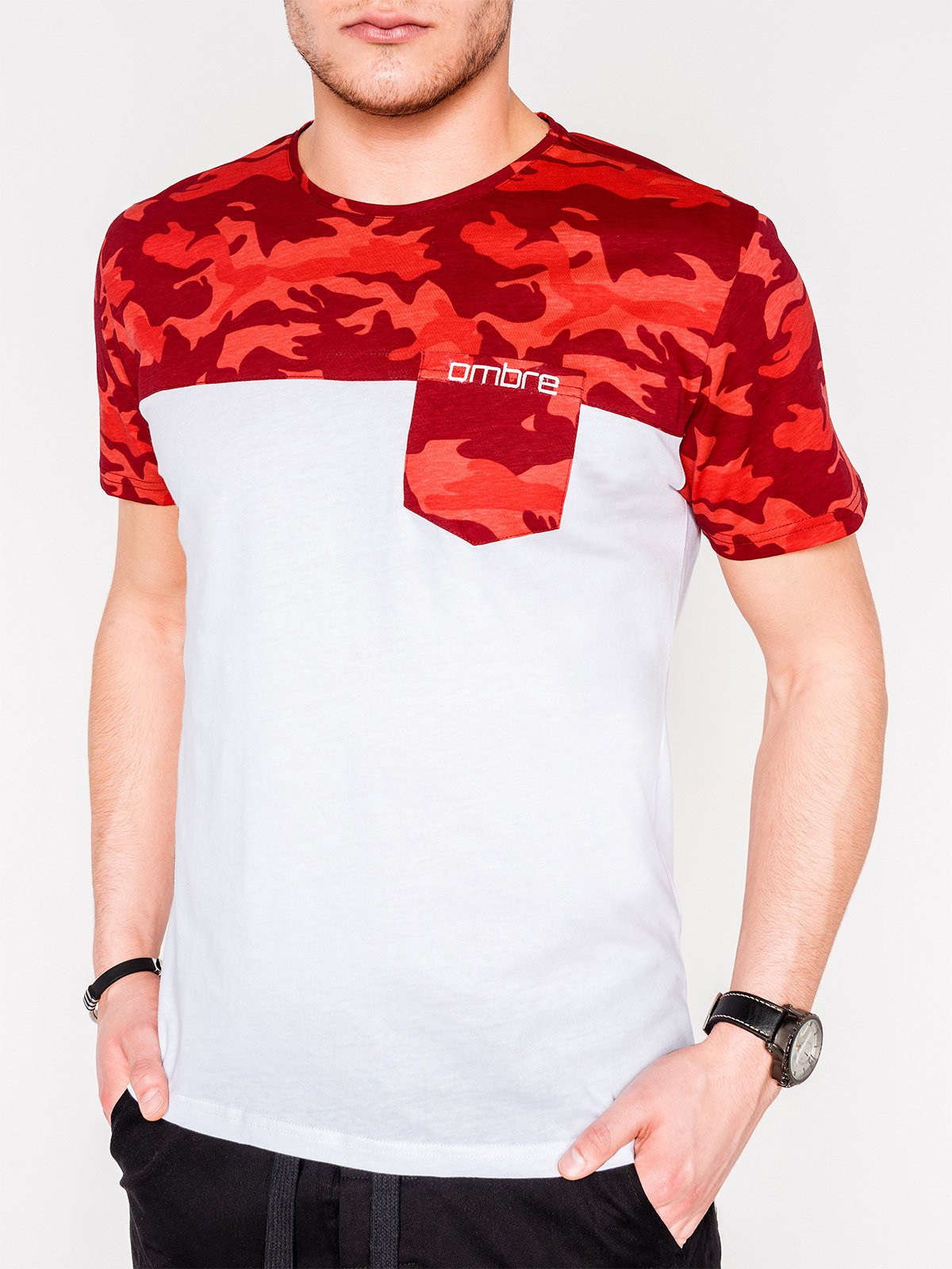 Men's printed t-shirt S1012 - red camo | MODONE wholesale - Clothing ...