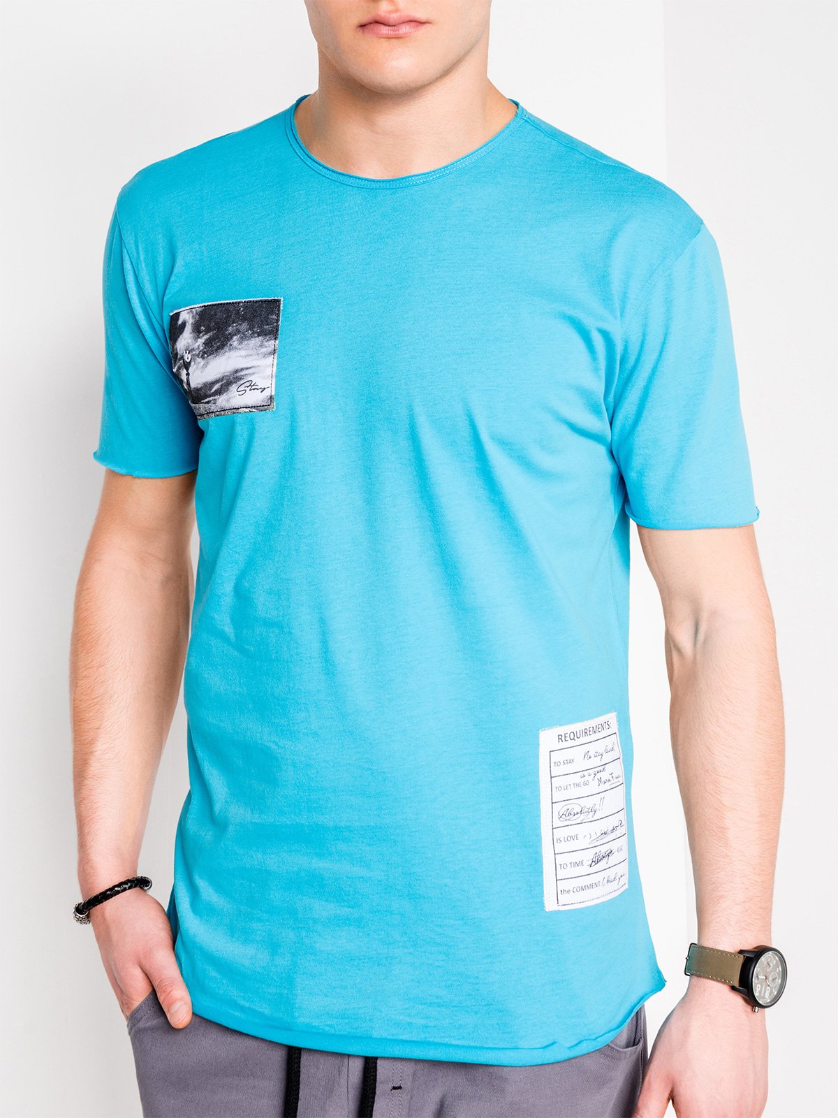 Men's printed t-shirt S983 - turquoise | MODONE wholesale - Clothing