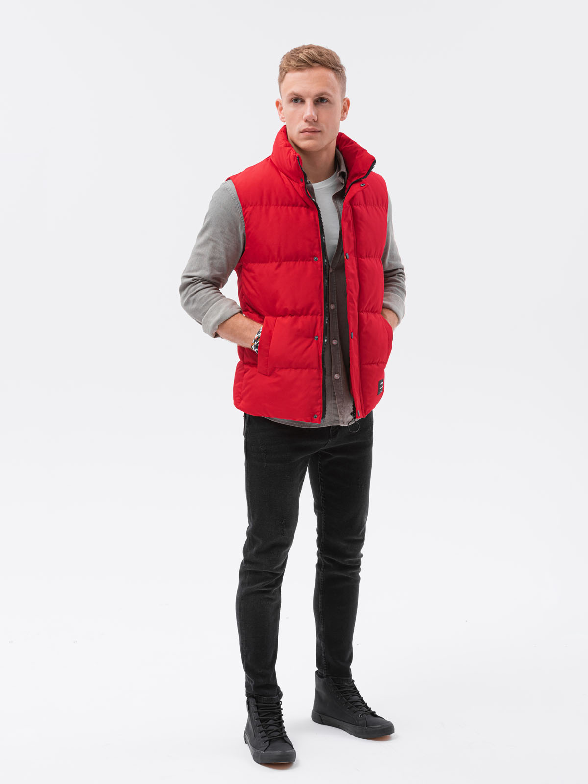 red quilted vest mens