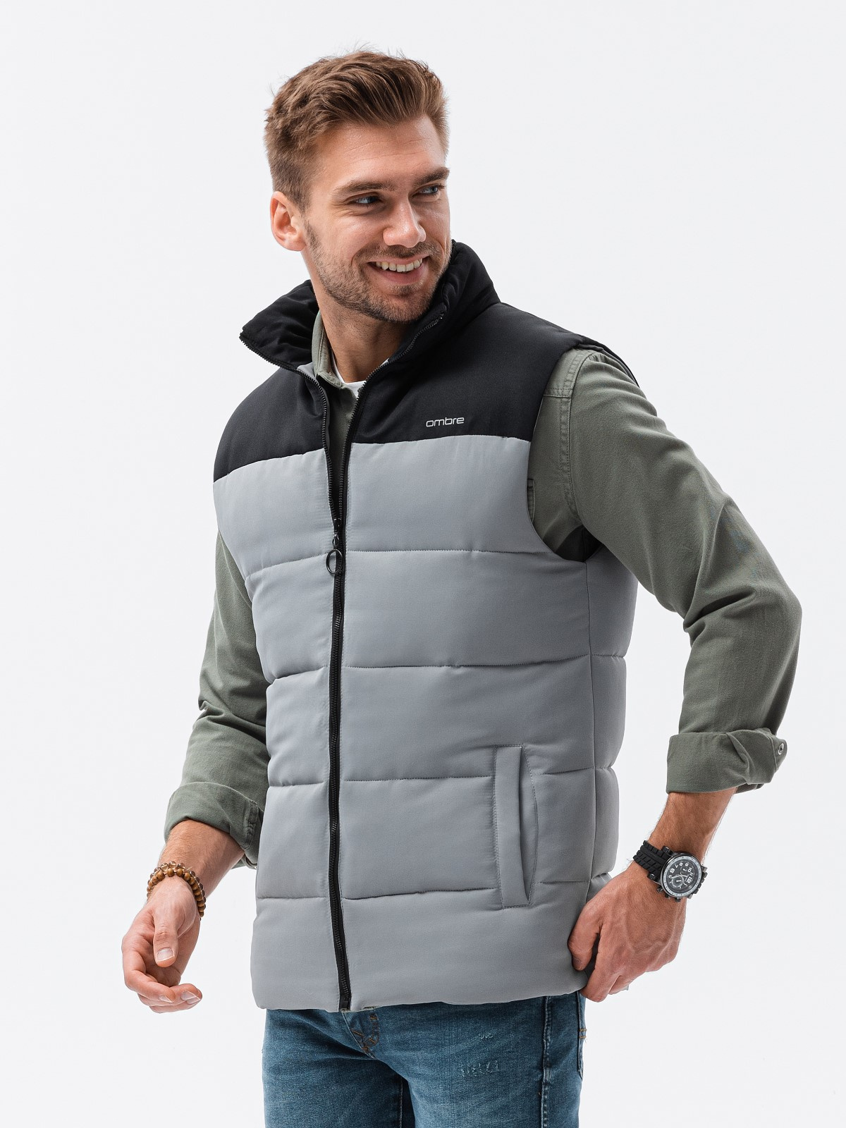 Men's quilted vest grey V36 MODONE wholesale Clothing For Men