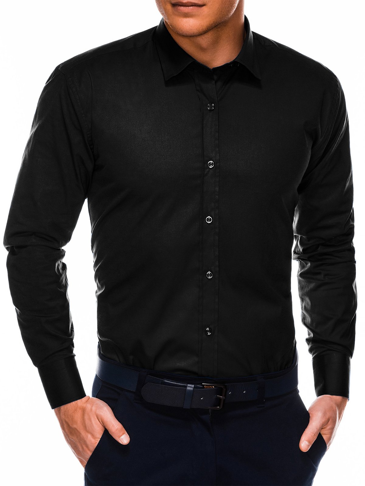 Men's regular shirt with long sleeves K505 - black | MODONE wholesale ...