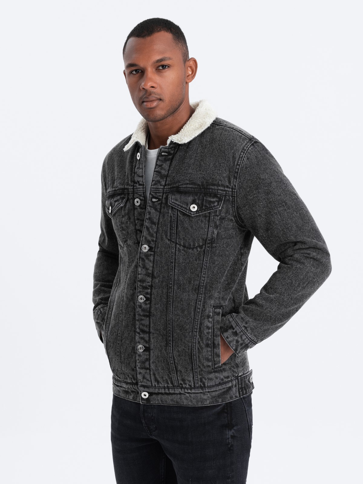 Mens sherpa jacket on sale black