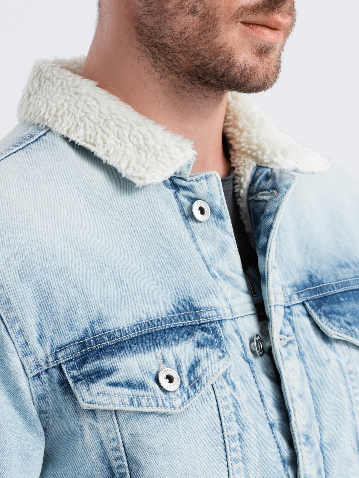 Light wash sherpa outlet denim jacket