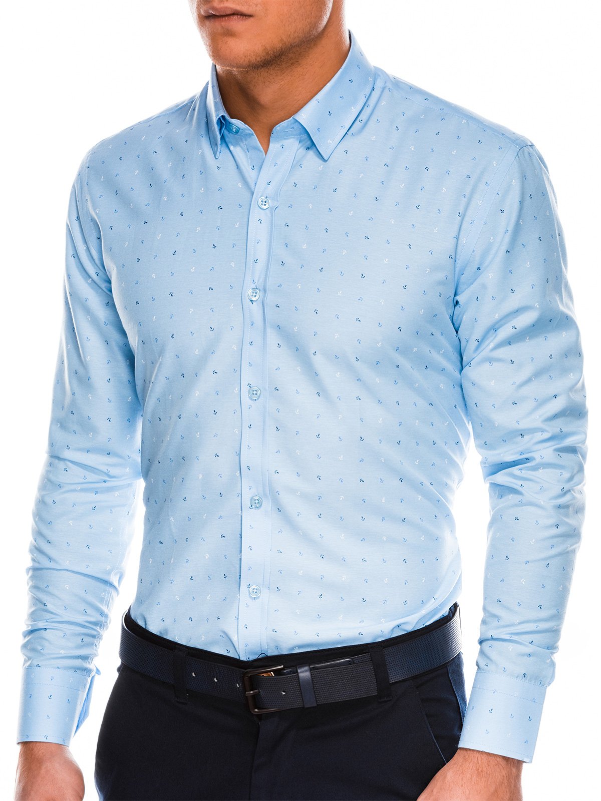 Men's shirt with long sleeves K465 - light blue/navy | MODONE wholesale
