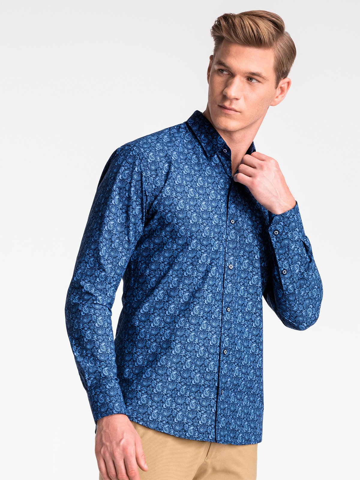 Men's shirt with long sleeves K476 - navy/blue | MODONE wholesale ...