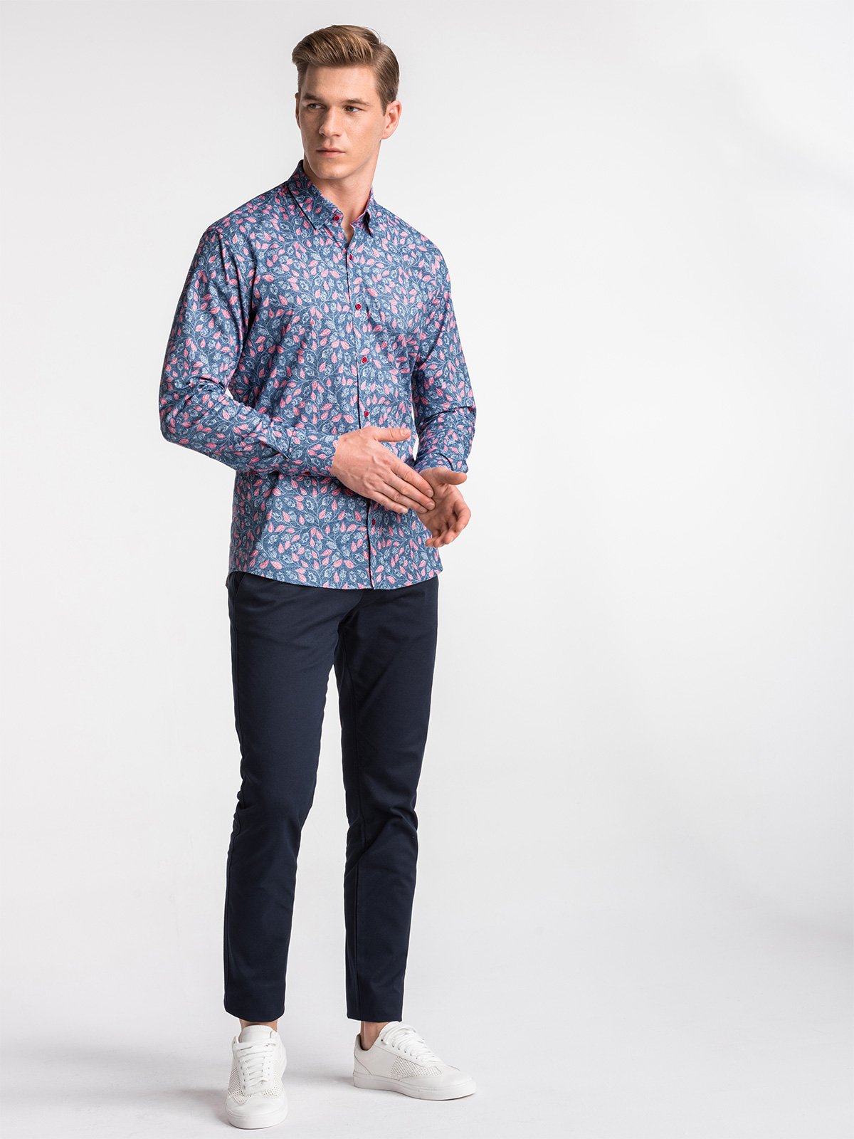Men's shirt with long sleeves K500 - navy/pink | MODONE wholesale ...